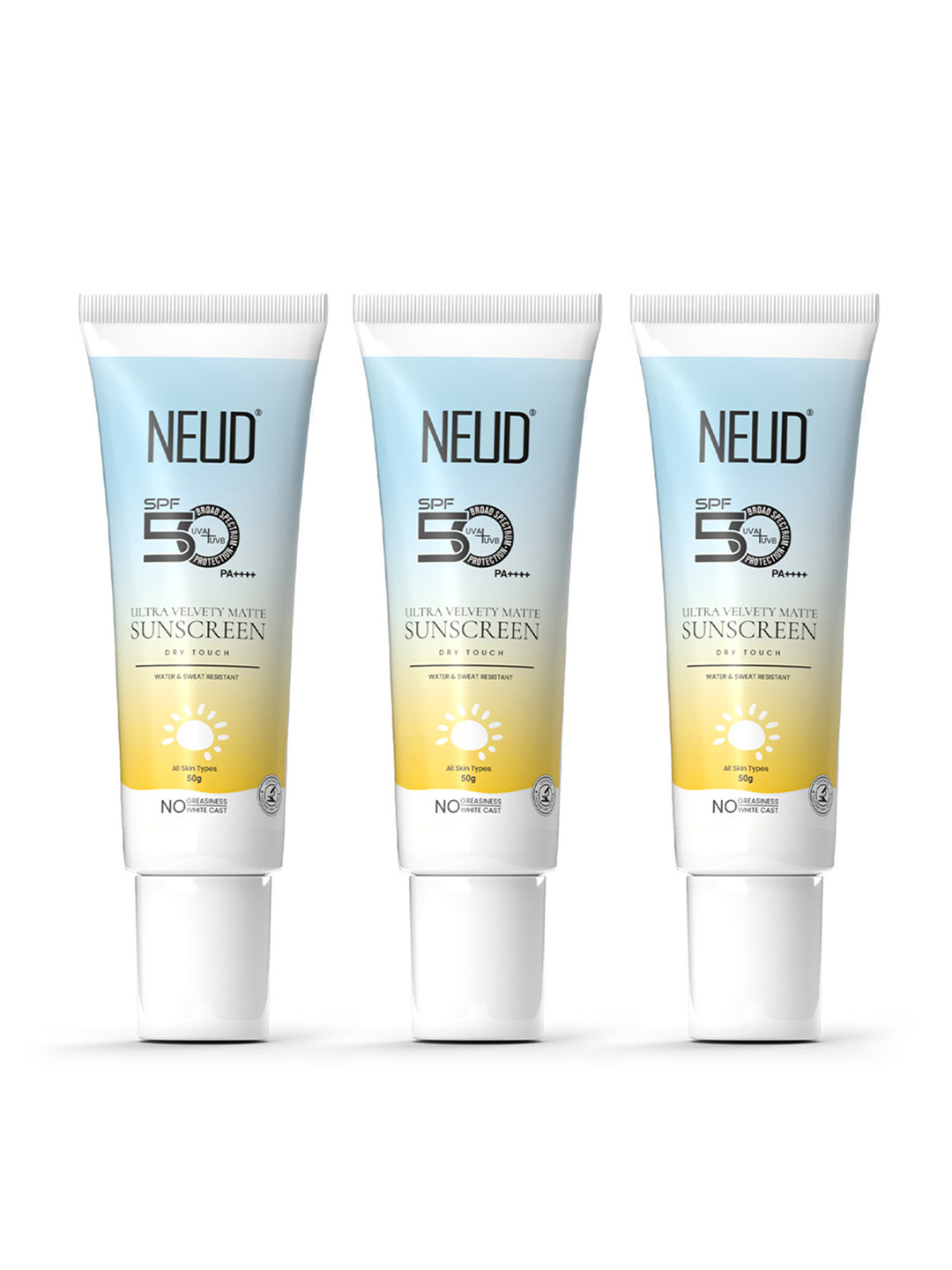 NEUD Set of 2 Velvety Matte Priming Sunscreen SPF 50++++ with Vitamin E - 50 g each