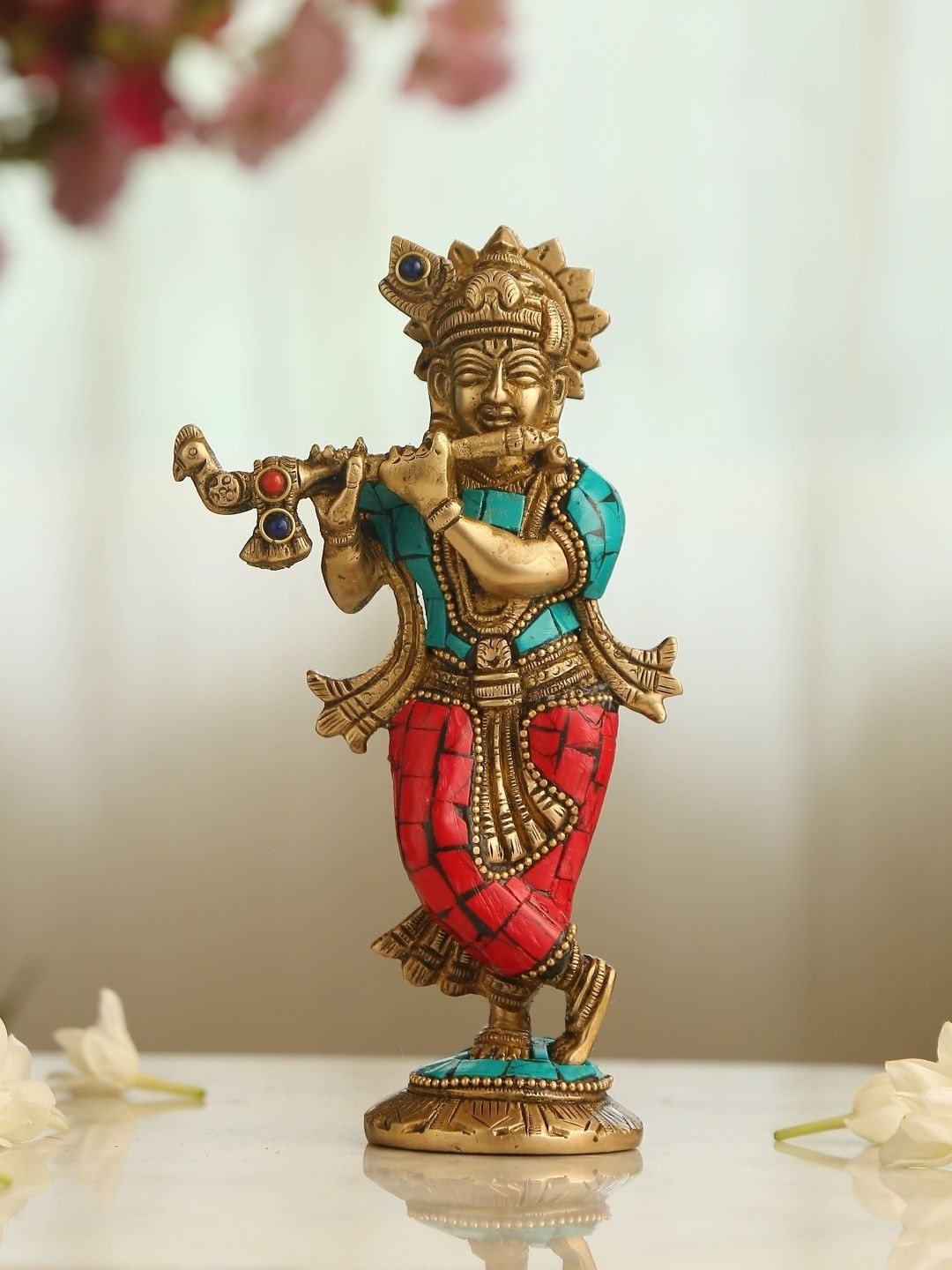 Revive Home Blue & Pink Krishna With Stone Work