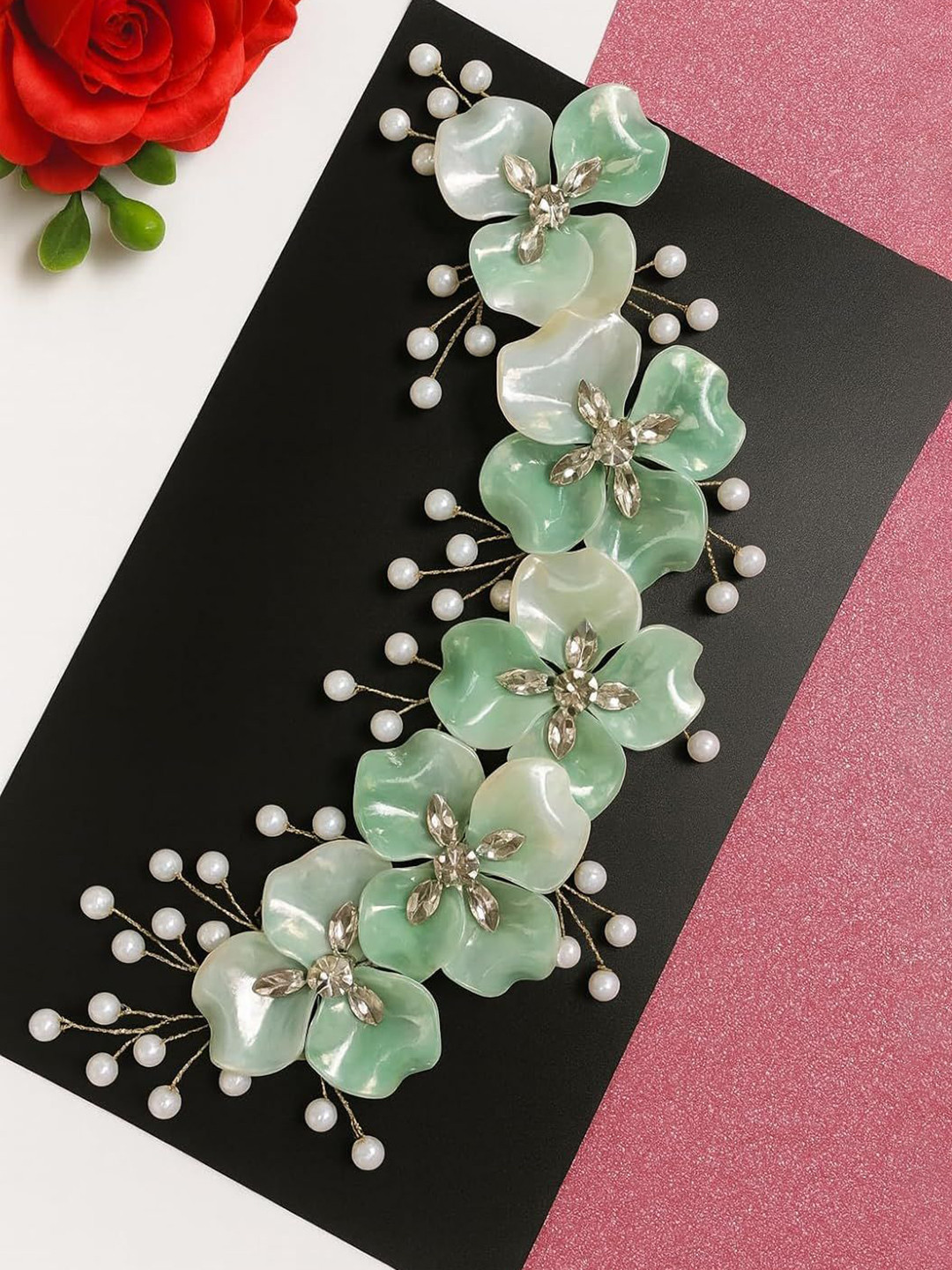 SAMYAK Women Hair Pins Handmade Pearl & Crystal Bridal Tiara Beaded Alligator Hair Clip