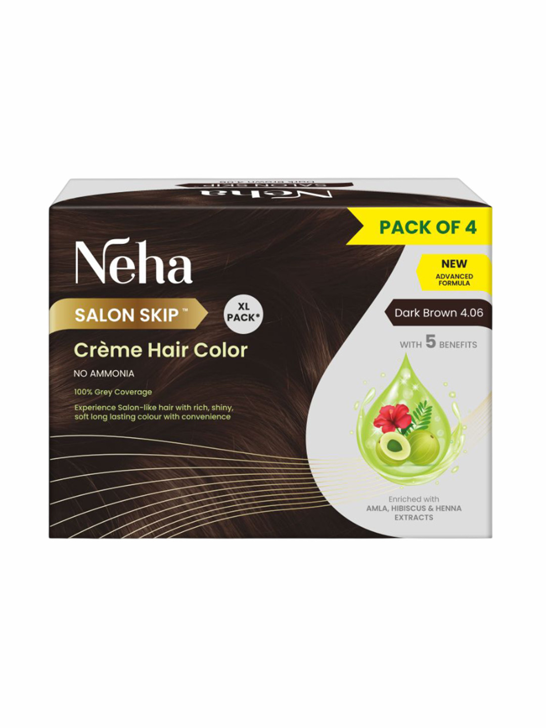 Neha Herbal Salon Skip Creme Hair Color With Hibiscus & Amla - 160 ml - Dark Brown