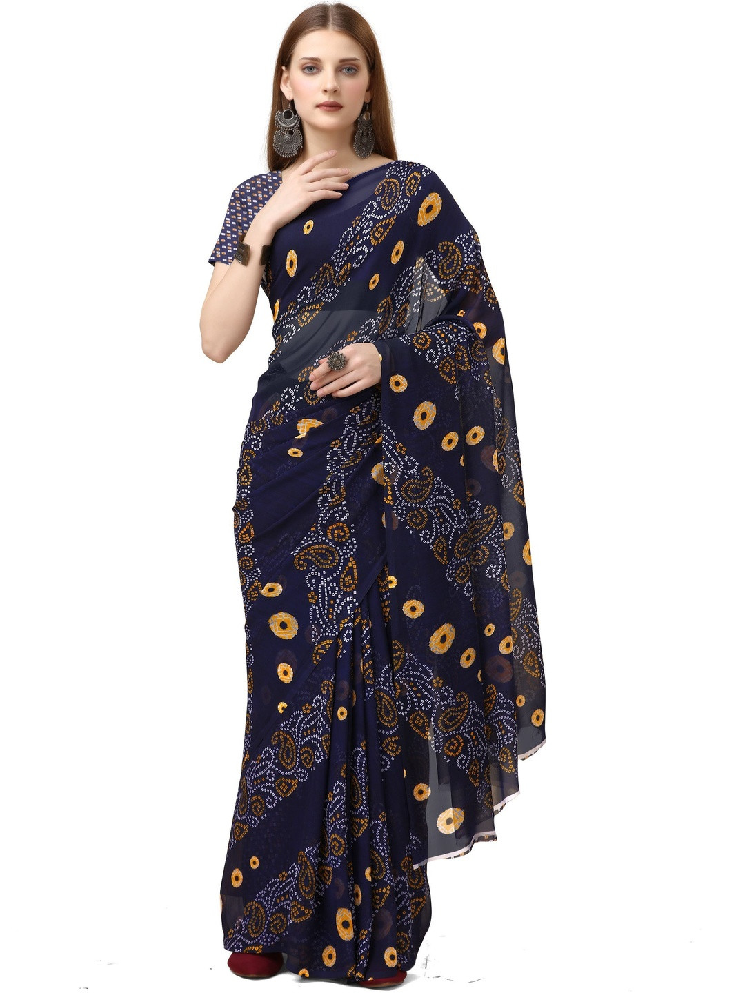 GHAN SALS Bandhani Printed Mysore Silk Saree