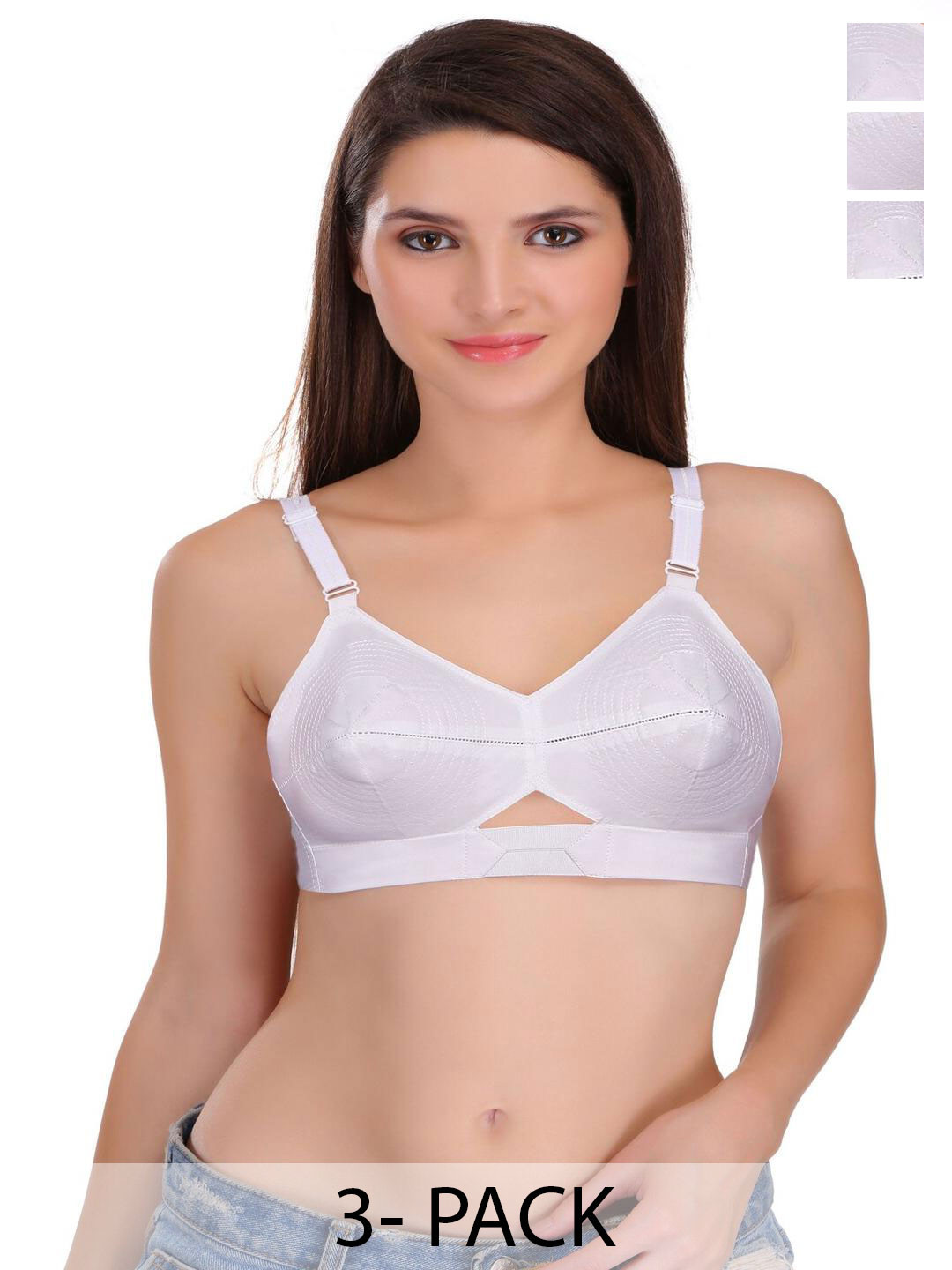 FEATHER LINE Women White Pack of 3 Full Coverage Bras