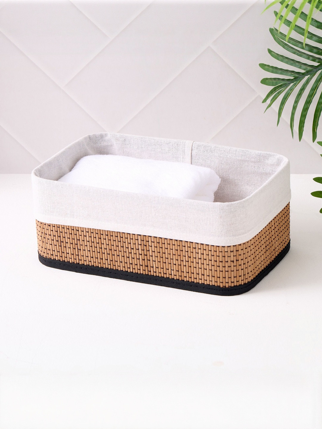 Home Centre Wilton Macy Brown & White Bamboo Collapsible Storage Basket