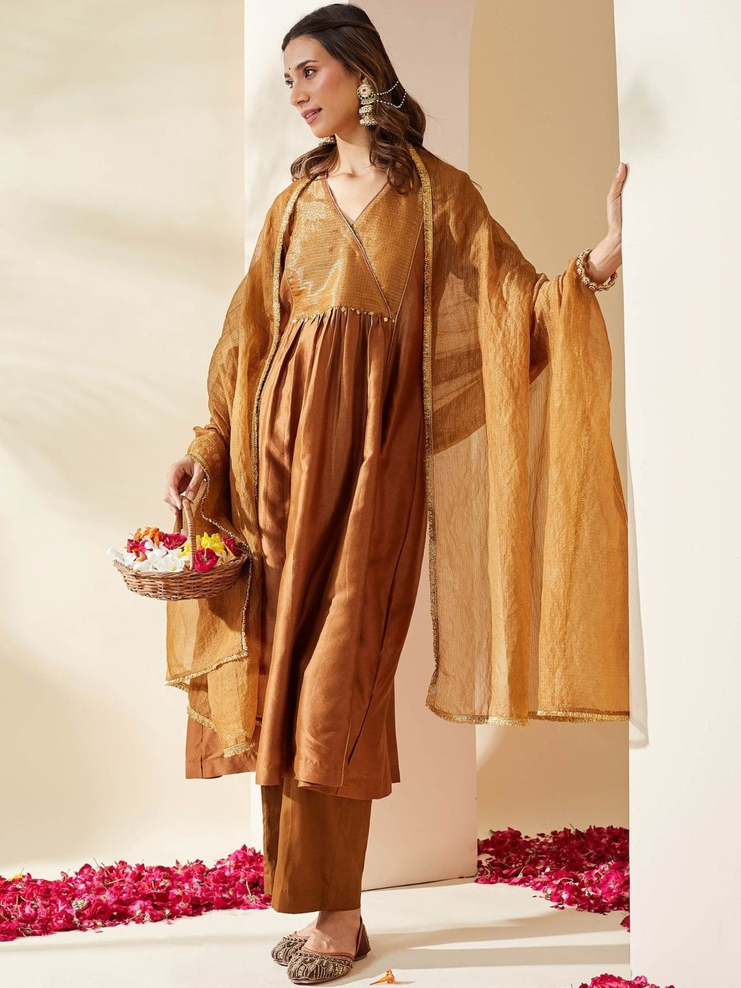 Mushio Brown Hand Embellished Chanderi Zohra Kurta Set