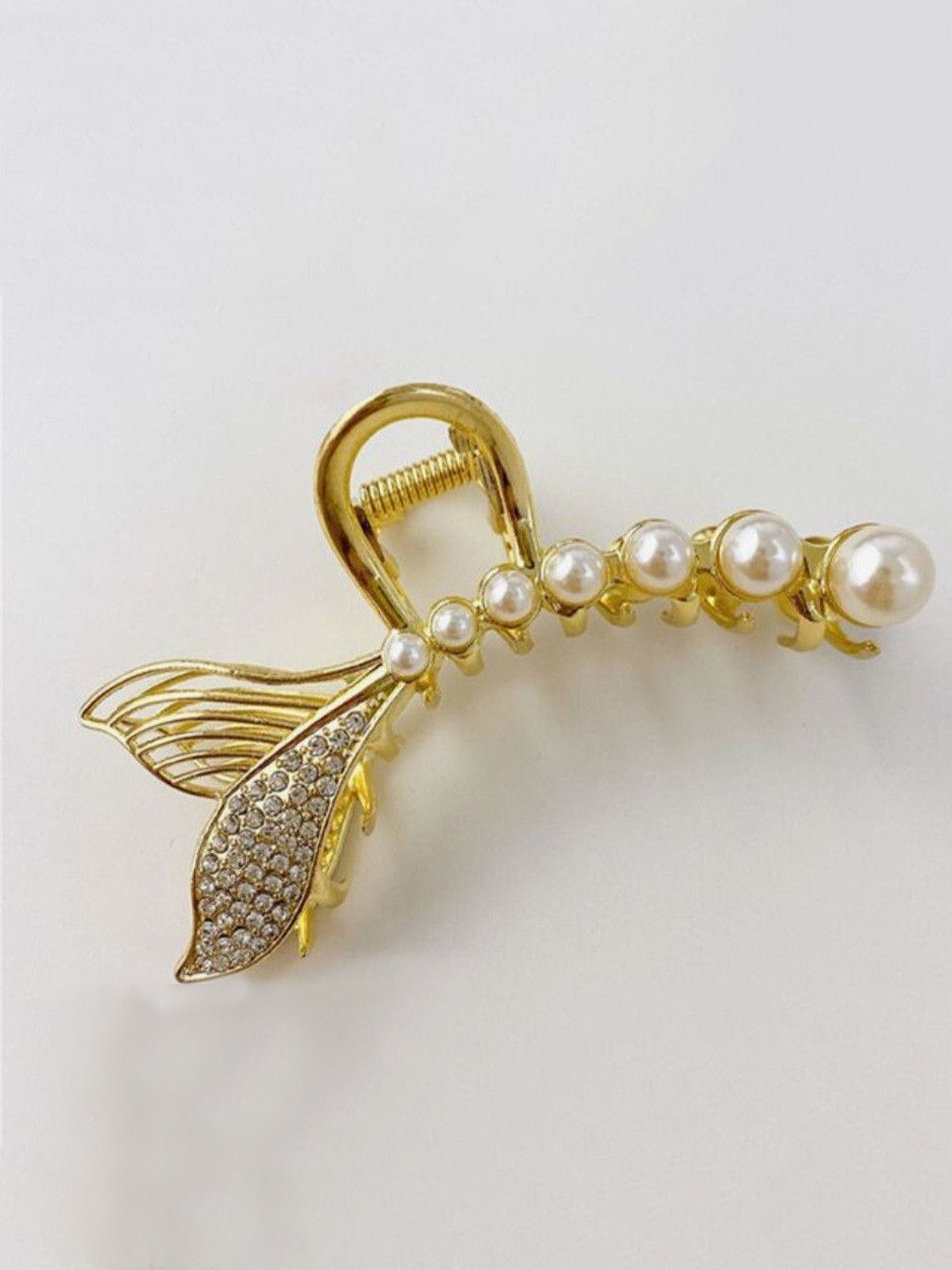 Medbuddy Women Gold-Toned Mermaid Hair Claw Clip With Pearls & Rhinestone Embellishments