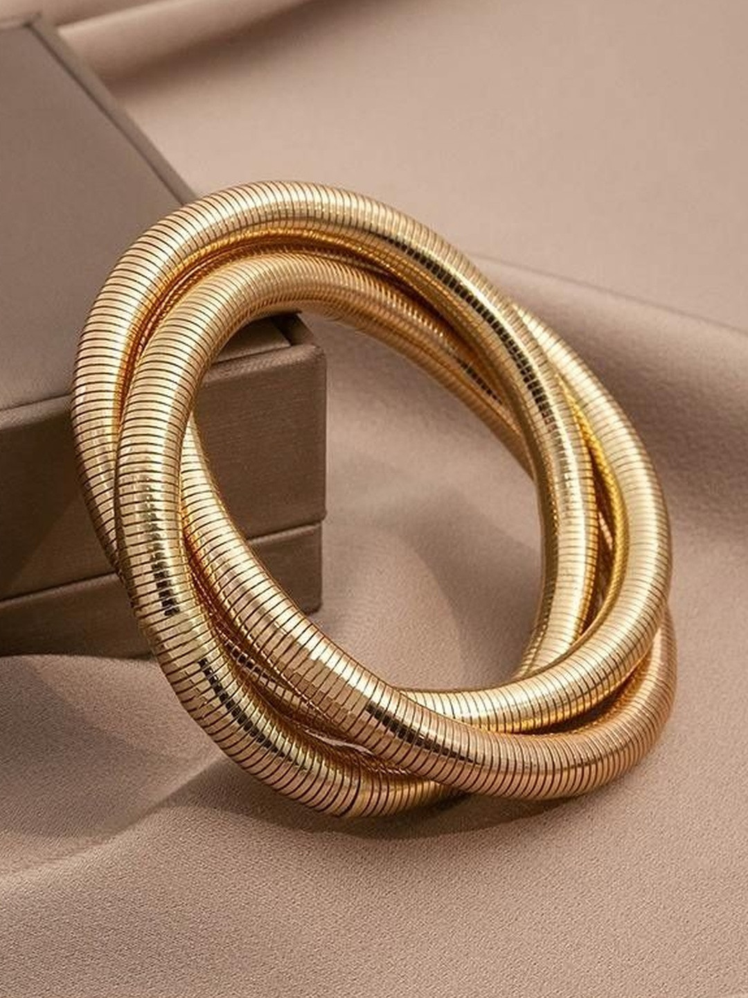 Adornity Women Gold 3 Layered Anti-Tarnish Gilded Serpent Bangle Bracelet