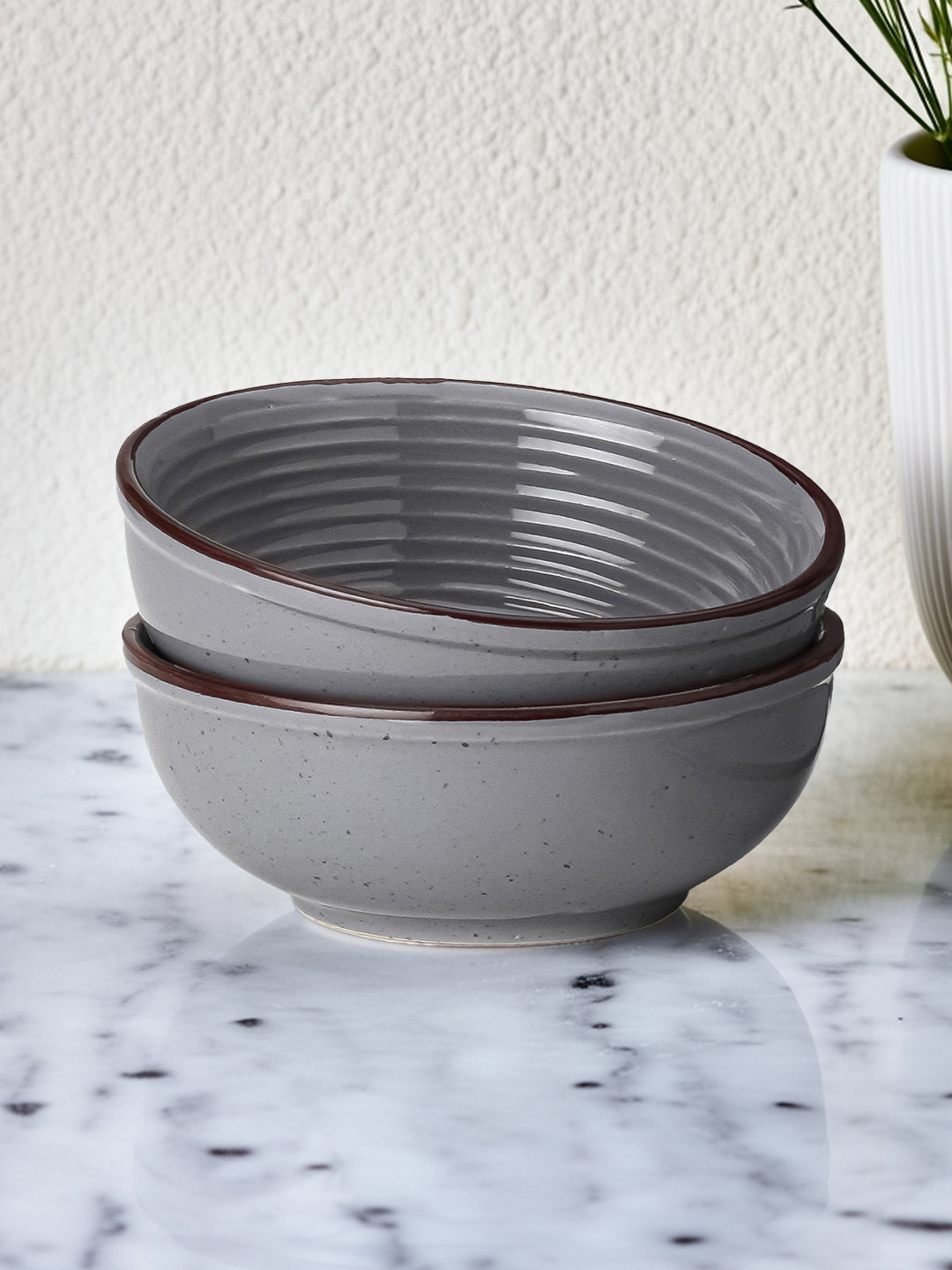 BODHI HOUSE Grey 2 Pieces Ceramic Glossy Dishwasher and Microwave Safe Core Bowls