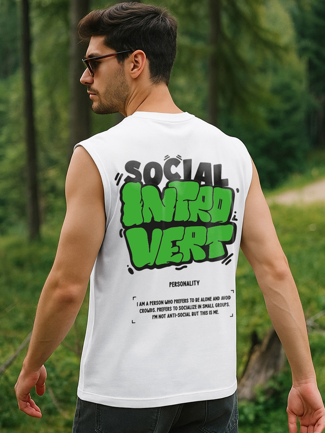 Bewakoof Men White Introvert Graphic Printed Oversized Vest