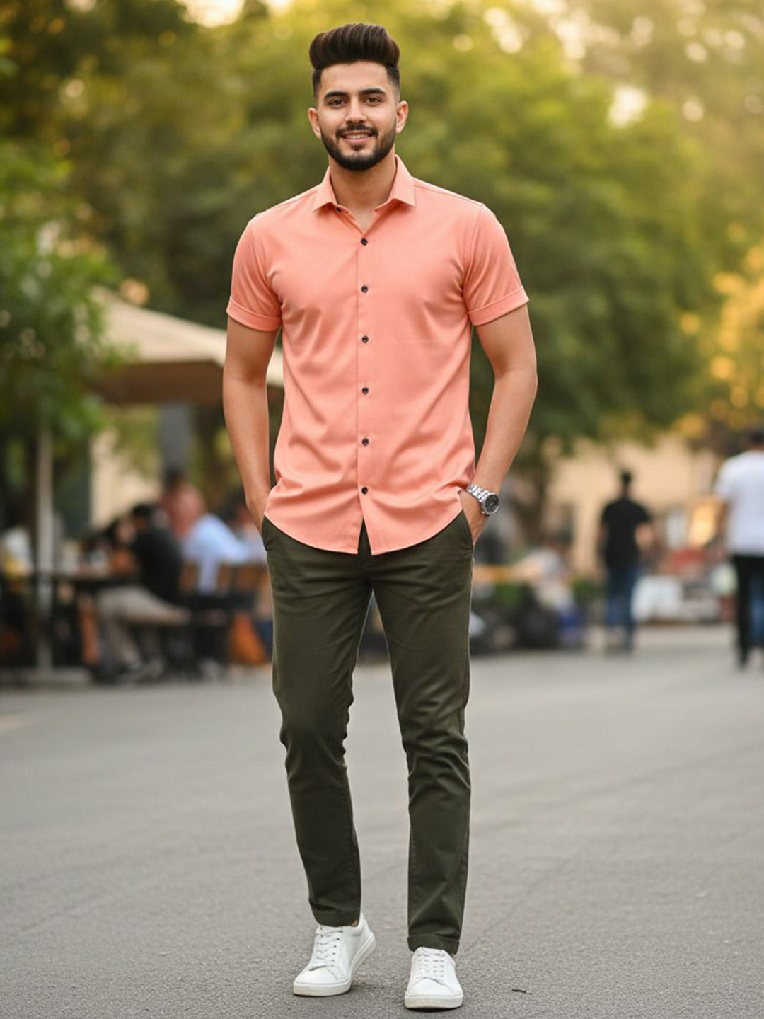 JENSI ENTERPRISE Men Classic Slim Fit Solid Half Sleeve Casual Shirt