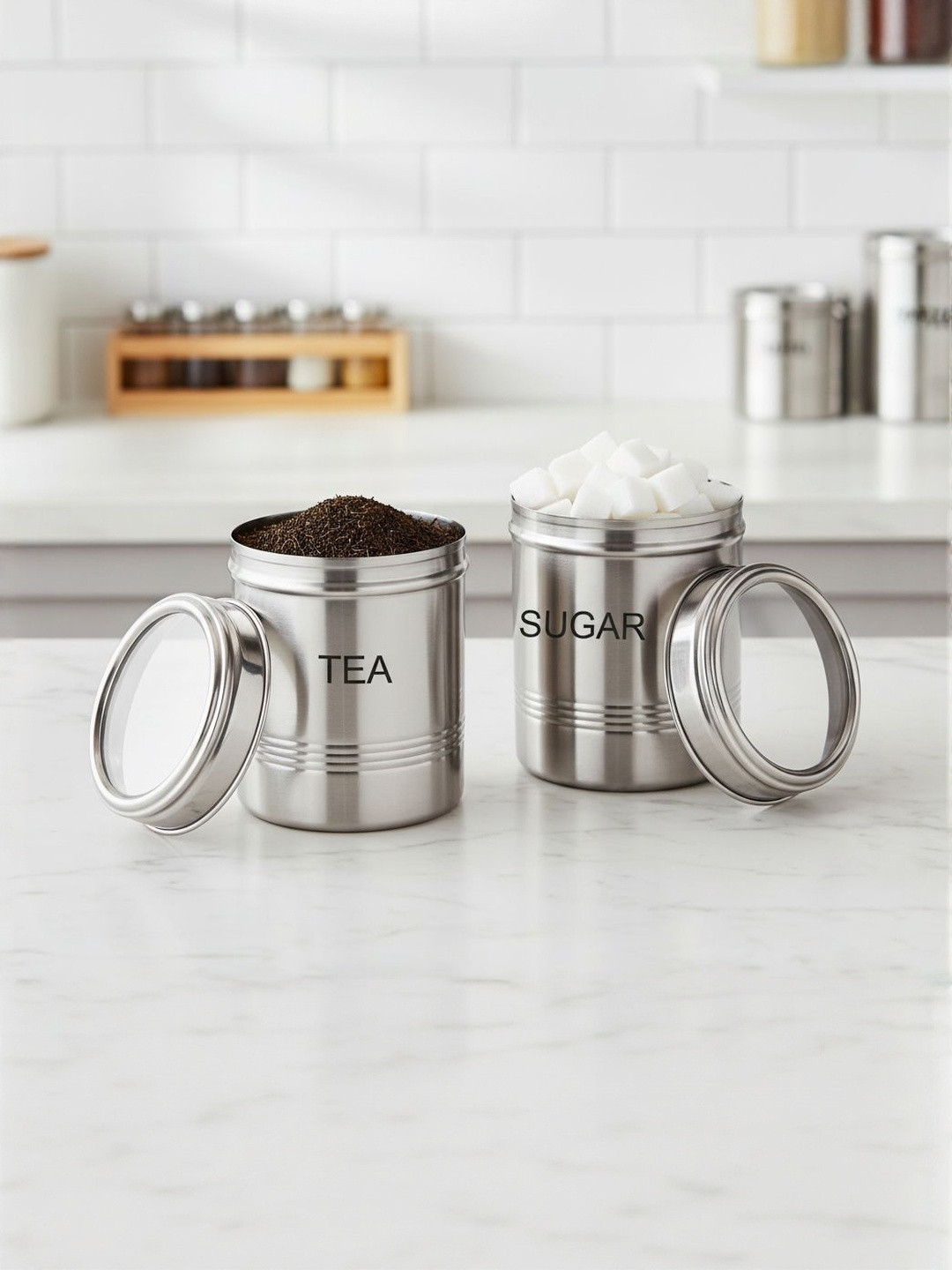 SIZZLE 2025 Silver-Toned Stainless Steel Easy To Clean 2 Pcs Clip-On Canisters 750 ml