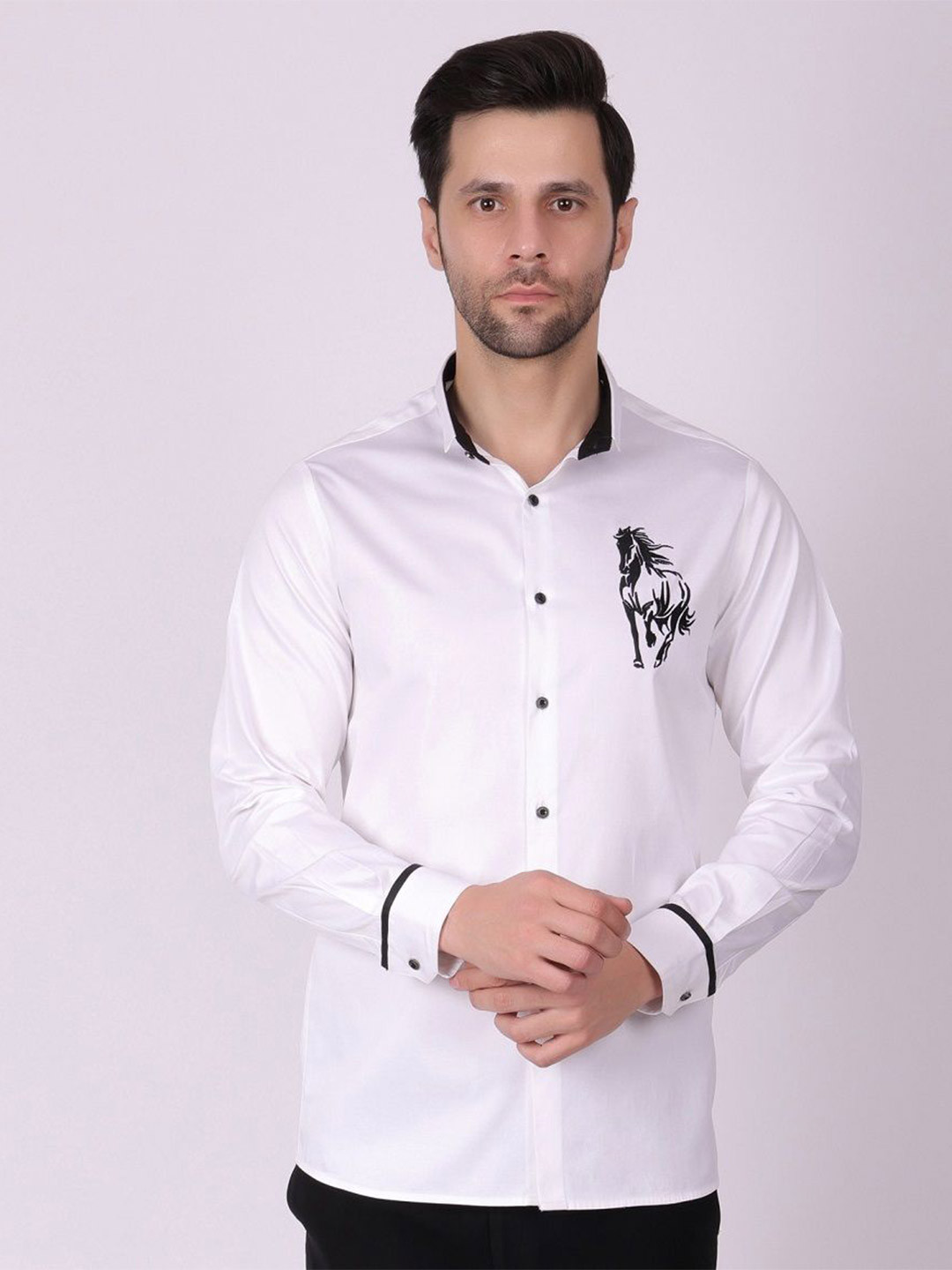 PIER 7 Regular Fit Horse Printed Contrast Collar Casual Shirt