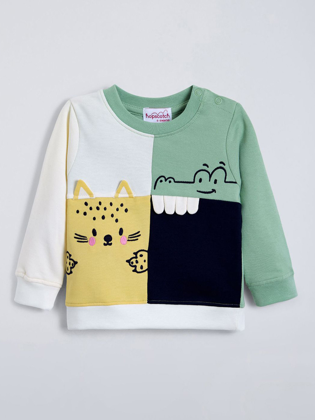 Hopscotch Boys Printed Round Neck Full Sleeve Cotton Sweatshirt