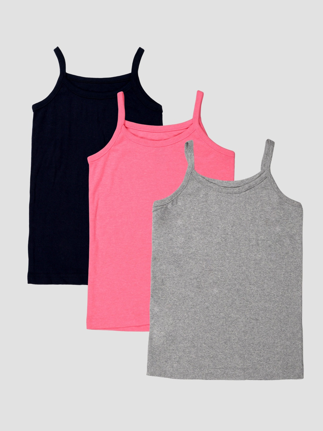 KiddoPanti Girls Pack Of 3 Pure Cotton Camisoles