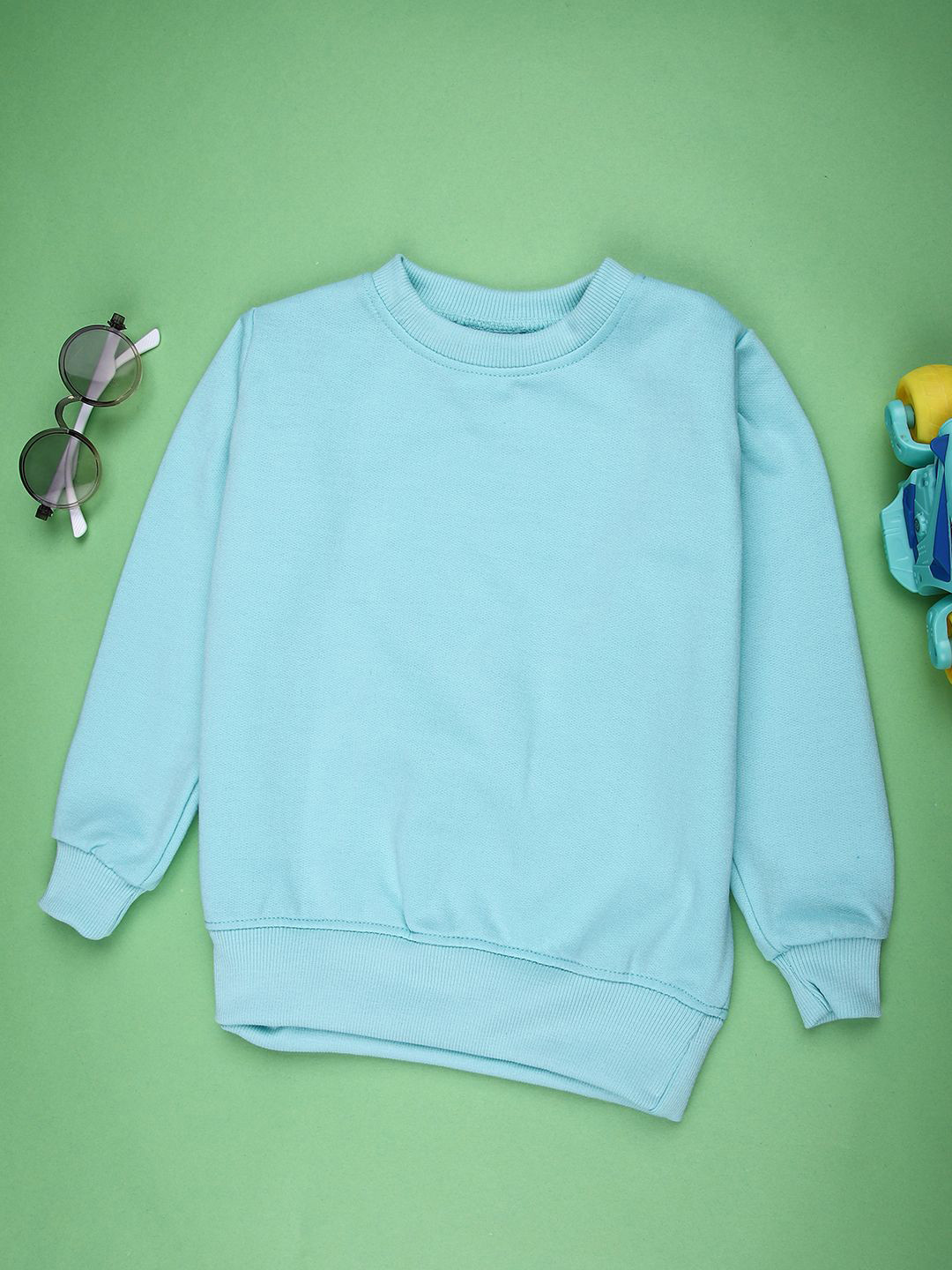 V-Mart Girls Self Design Round Neck Long Sleeves Spun Fleece Sweatshirt