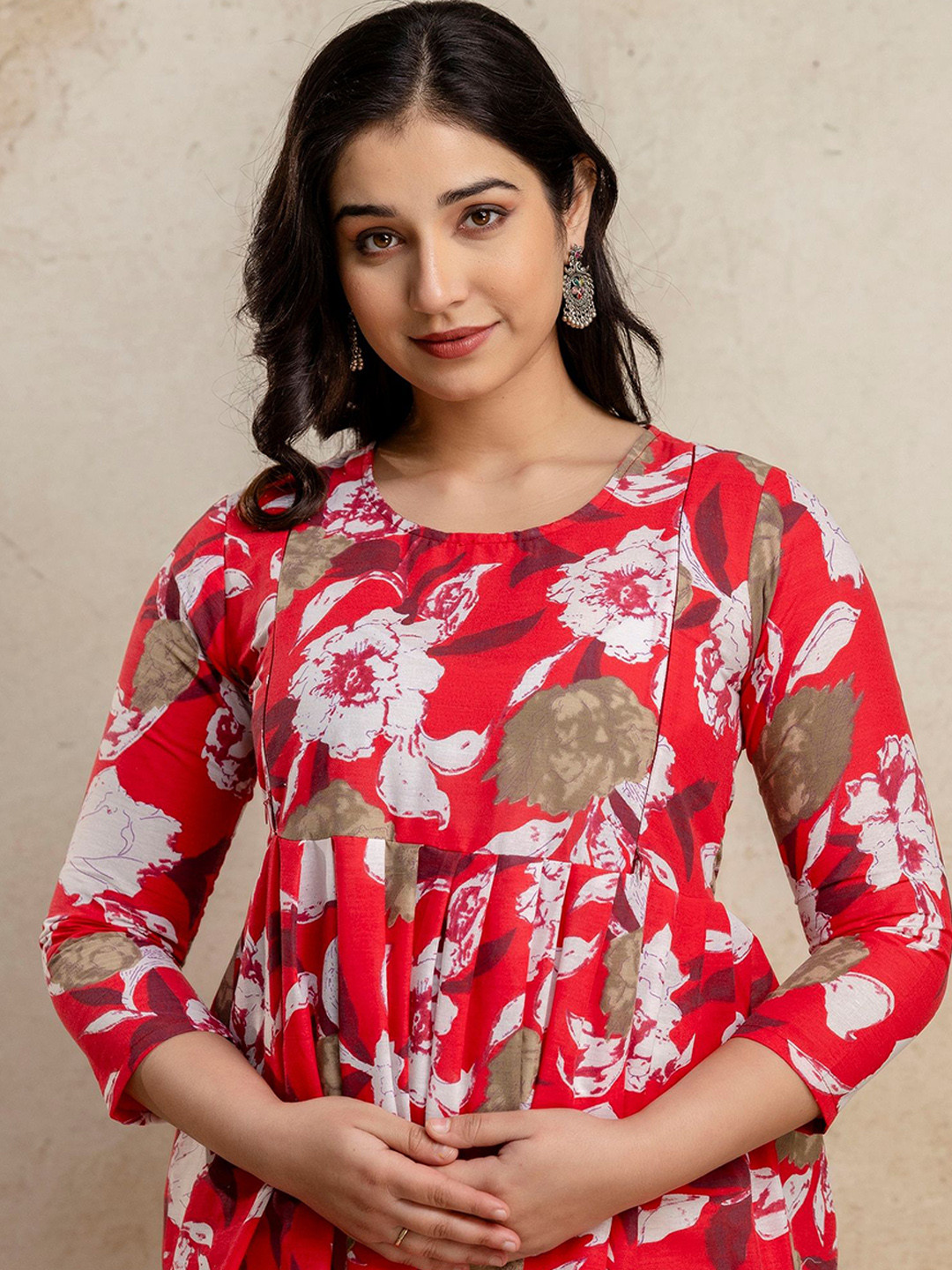 Mialo fashion Floral Printed Maternity Kurta With Side Feeding Zip