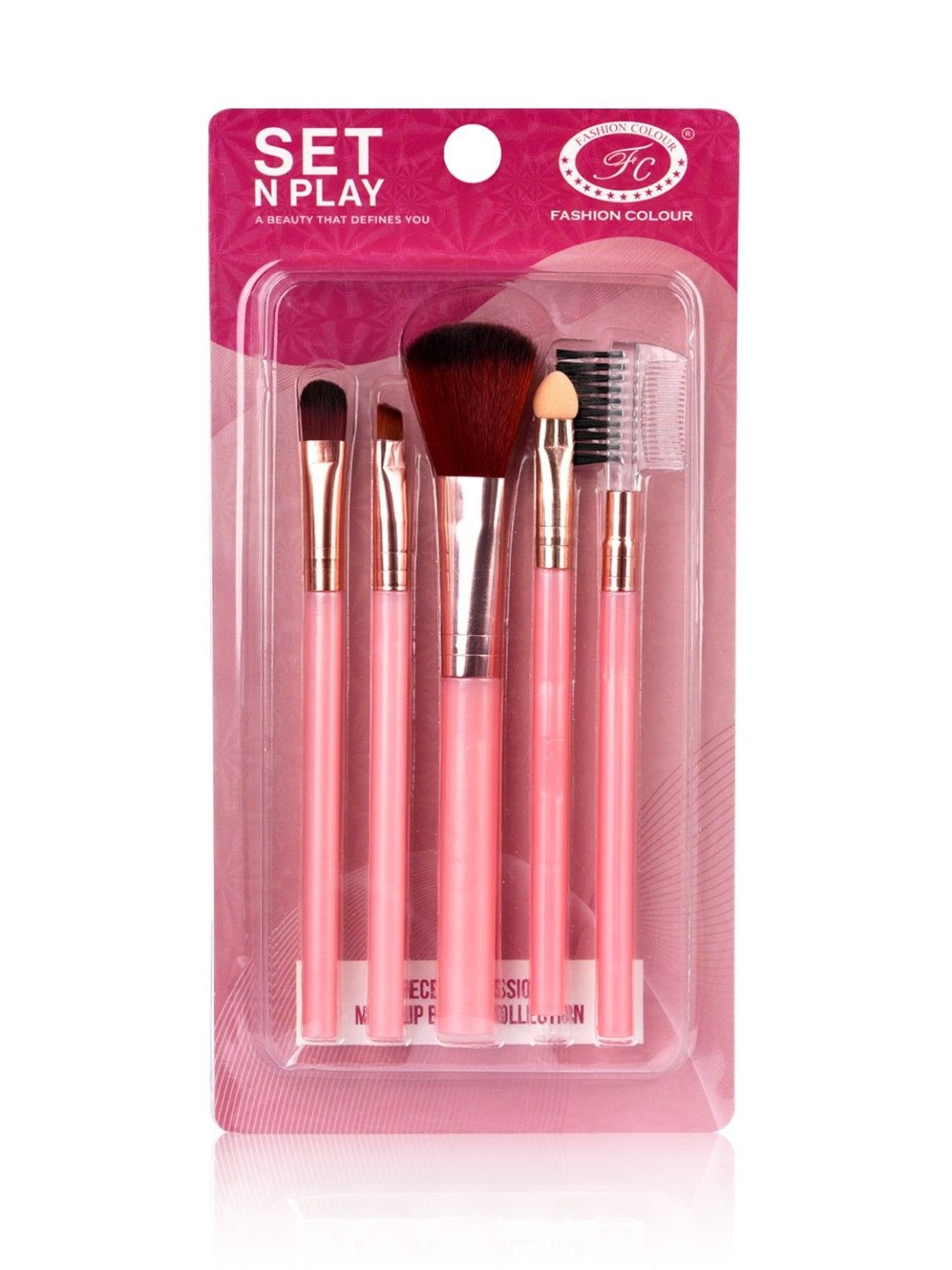 Fashion Colour Set N Play Set of 5 Face & Eye Makeup Brush Set- Pink