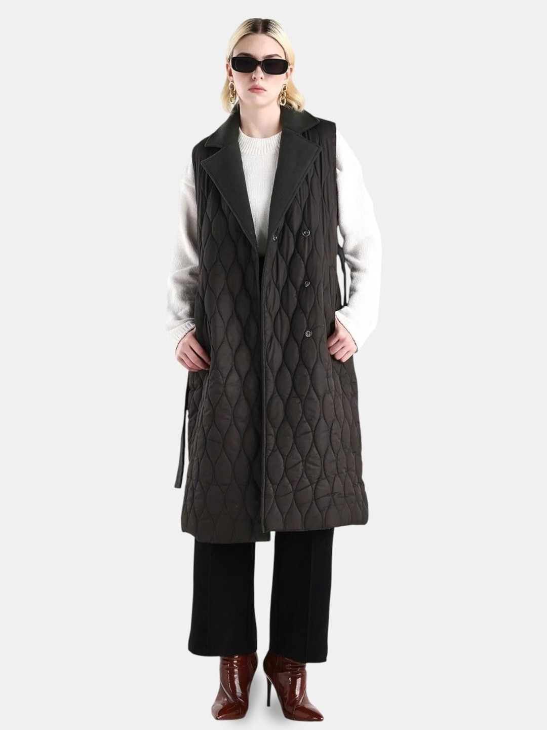 Rareism Women Lonpuf Olive Polyester Fabric Lapel Collar Plain Jacket