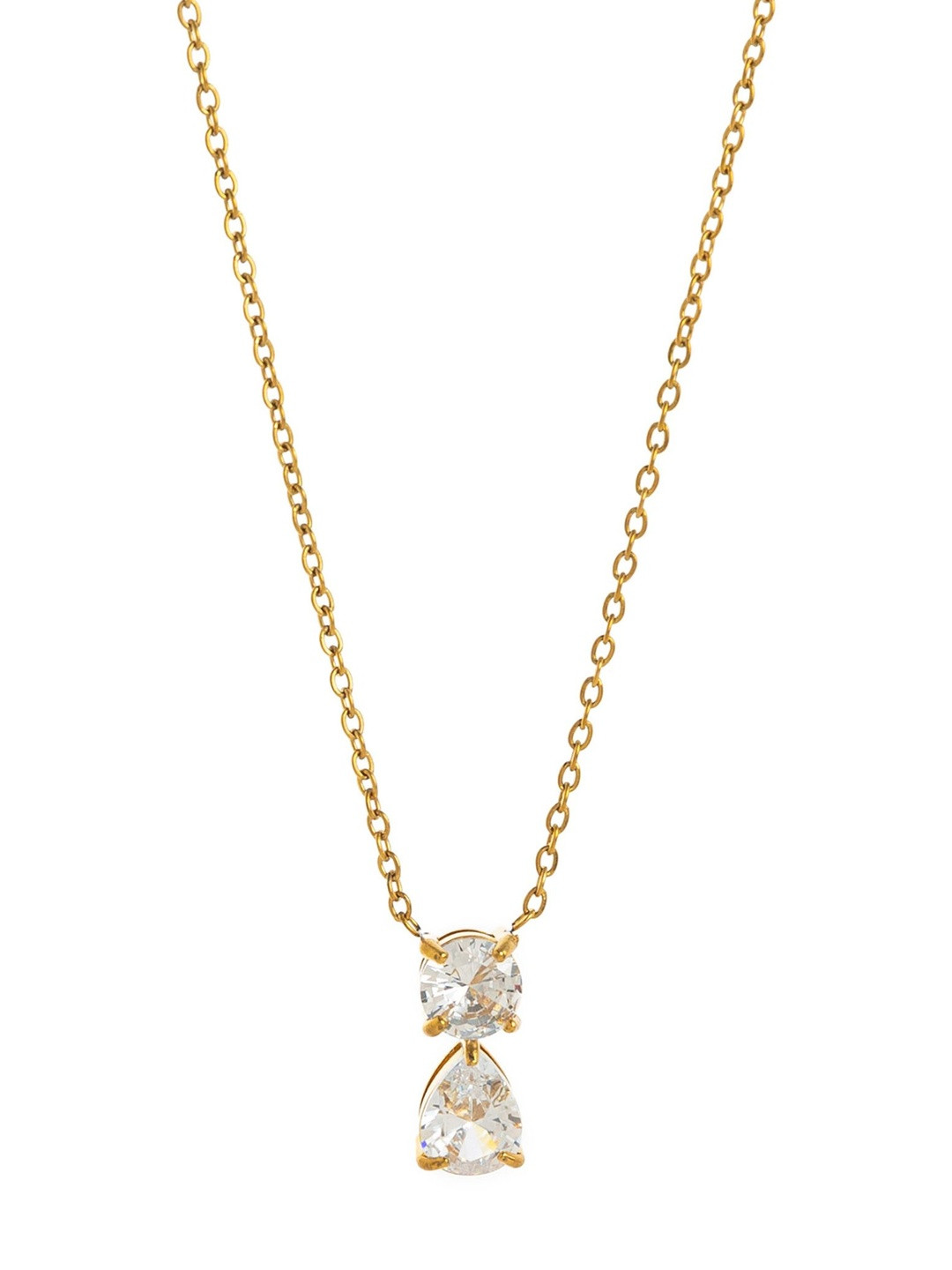 ShopSiiri Stainless Steel 18K Gold-Plated Diamond Studded Minimal Necklace