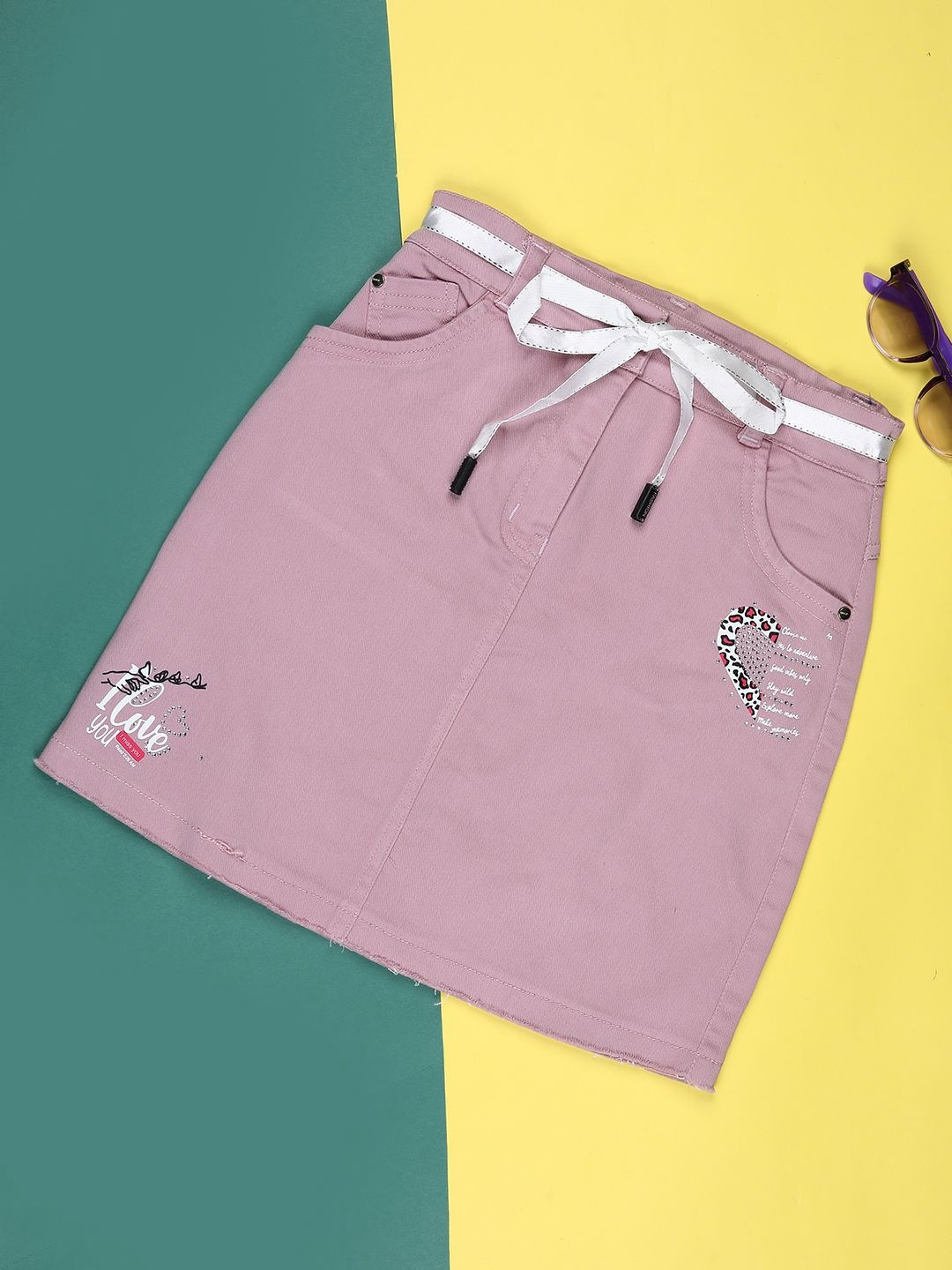 V-Mart Girls Typography Printed Cotton A-Line Knee-Length Skirt