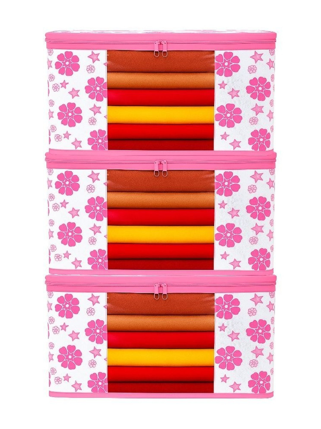 INNWYN White & Pink 3 Pieces Printed Crack Resistant PVC Multi-Utility Organisers