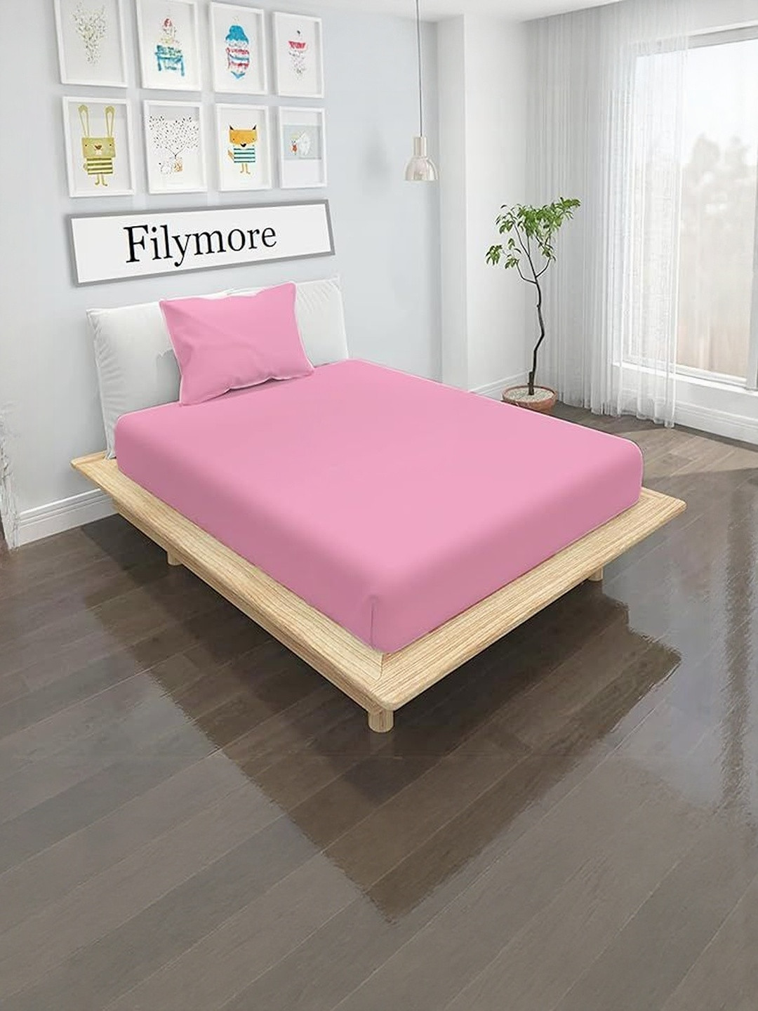 Filymore Pink 244 TC Single Bedsheets Set 2.28 m x 1.52 m