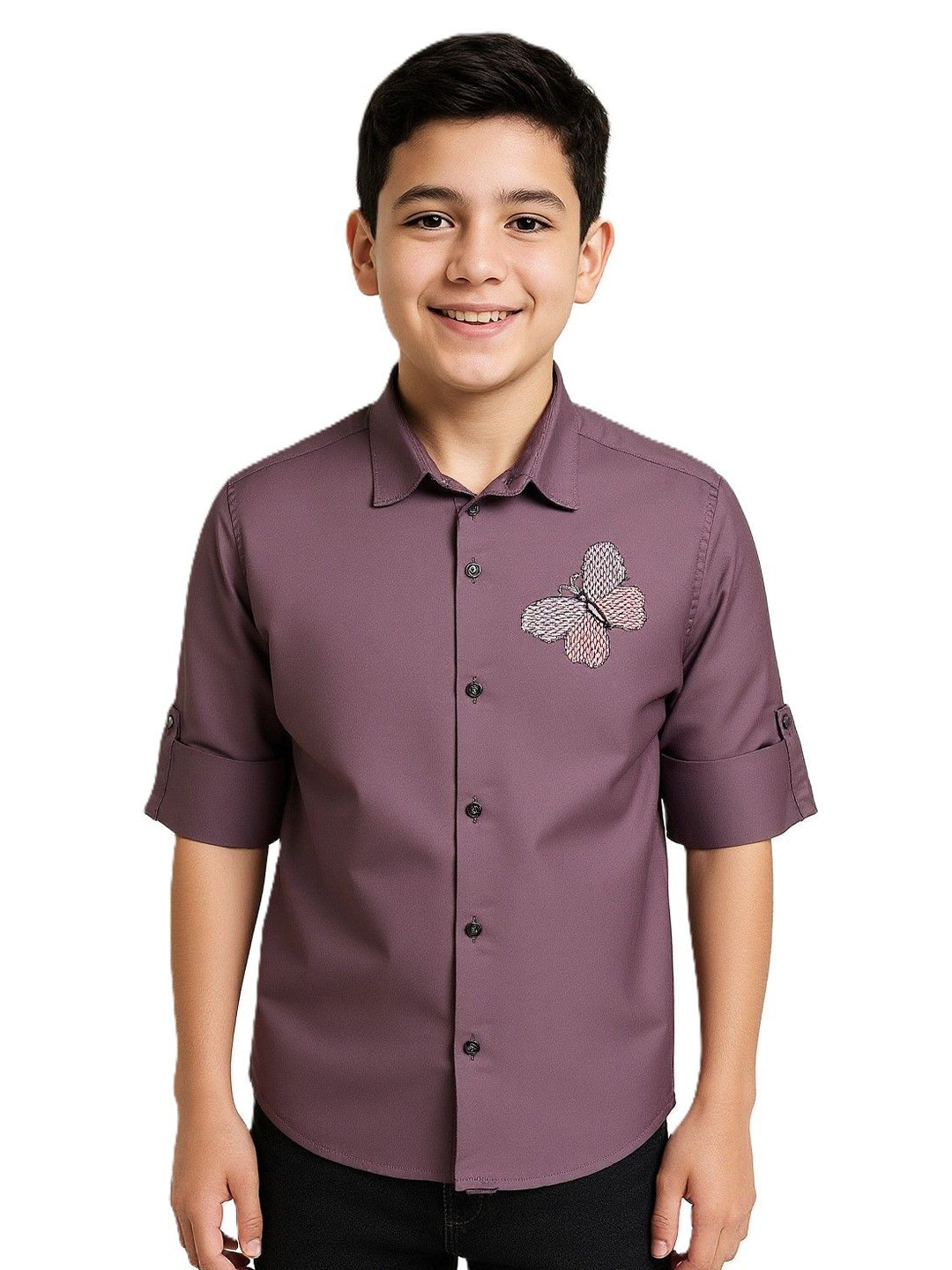 CHARCHIT Boys Comfort Fit Solid Spread Collar Casual Shirt