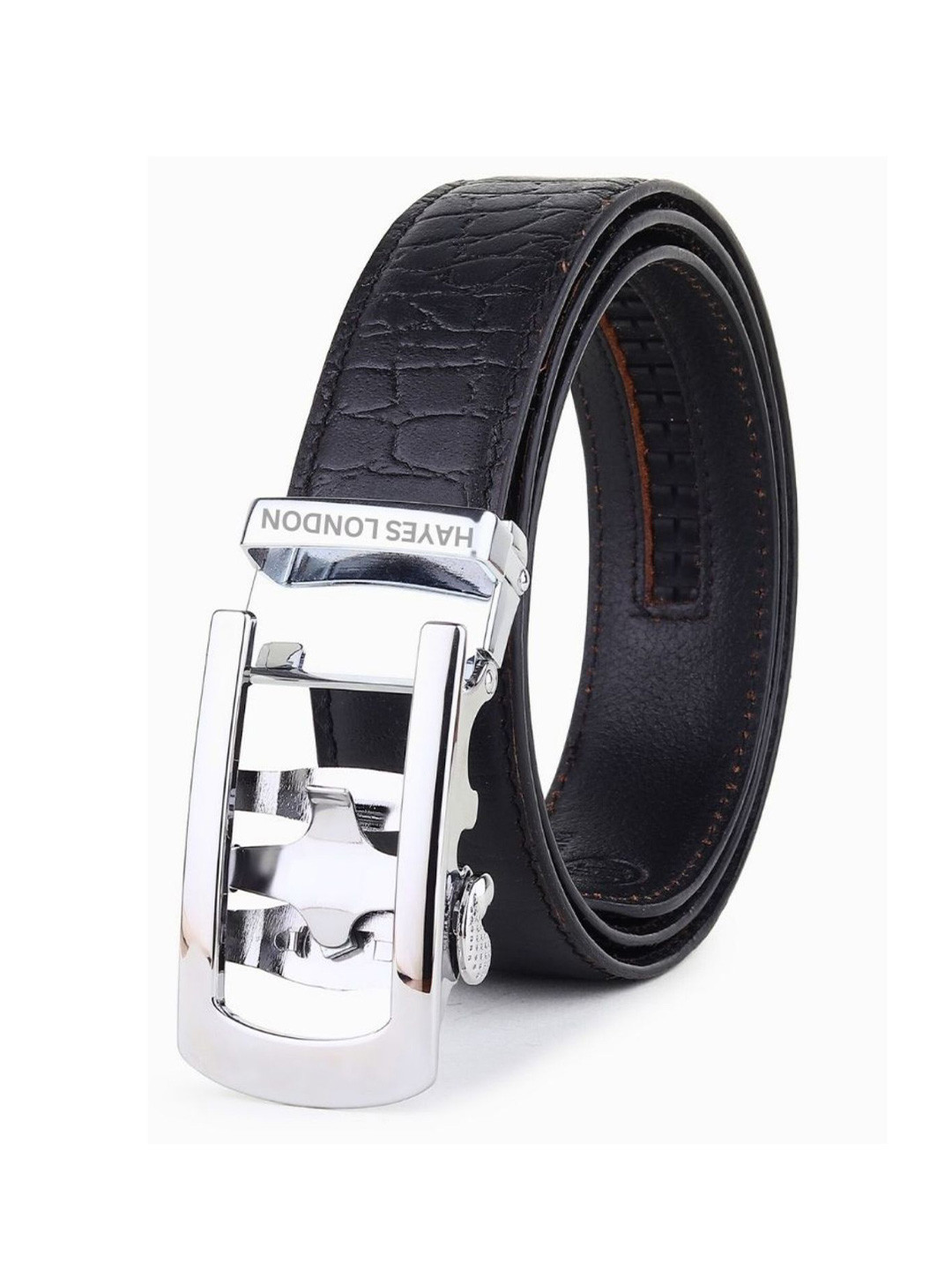 Hayes London Men Textured Leather Slider Buckle Formal Belt