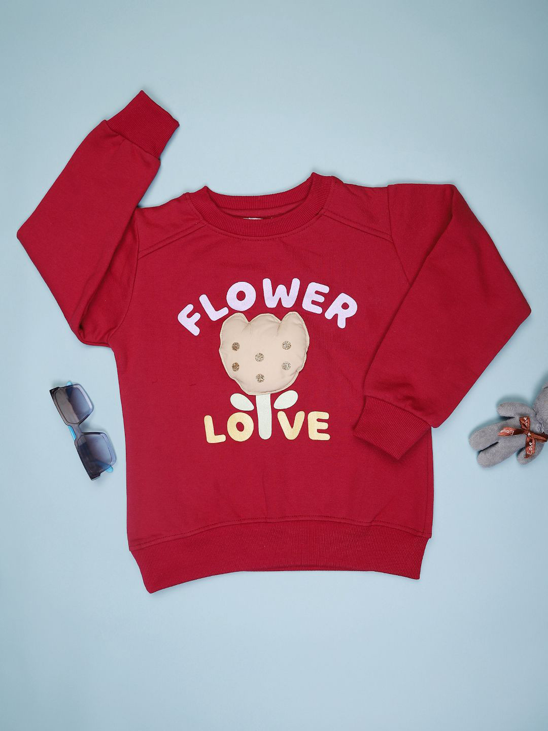 V-Mart Girls Typography Printed Applique Work Sweatshirt