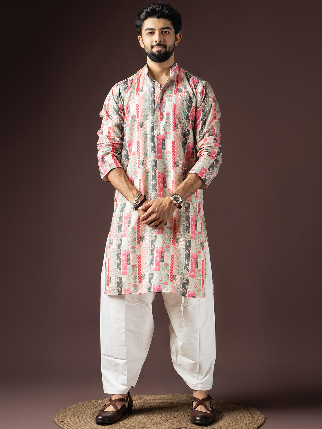 Rawayi Men Ethnic Motif Printed Mandarin Collar Straight Kurta