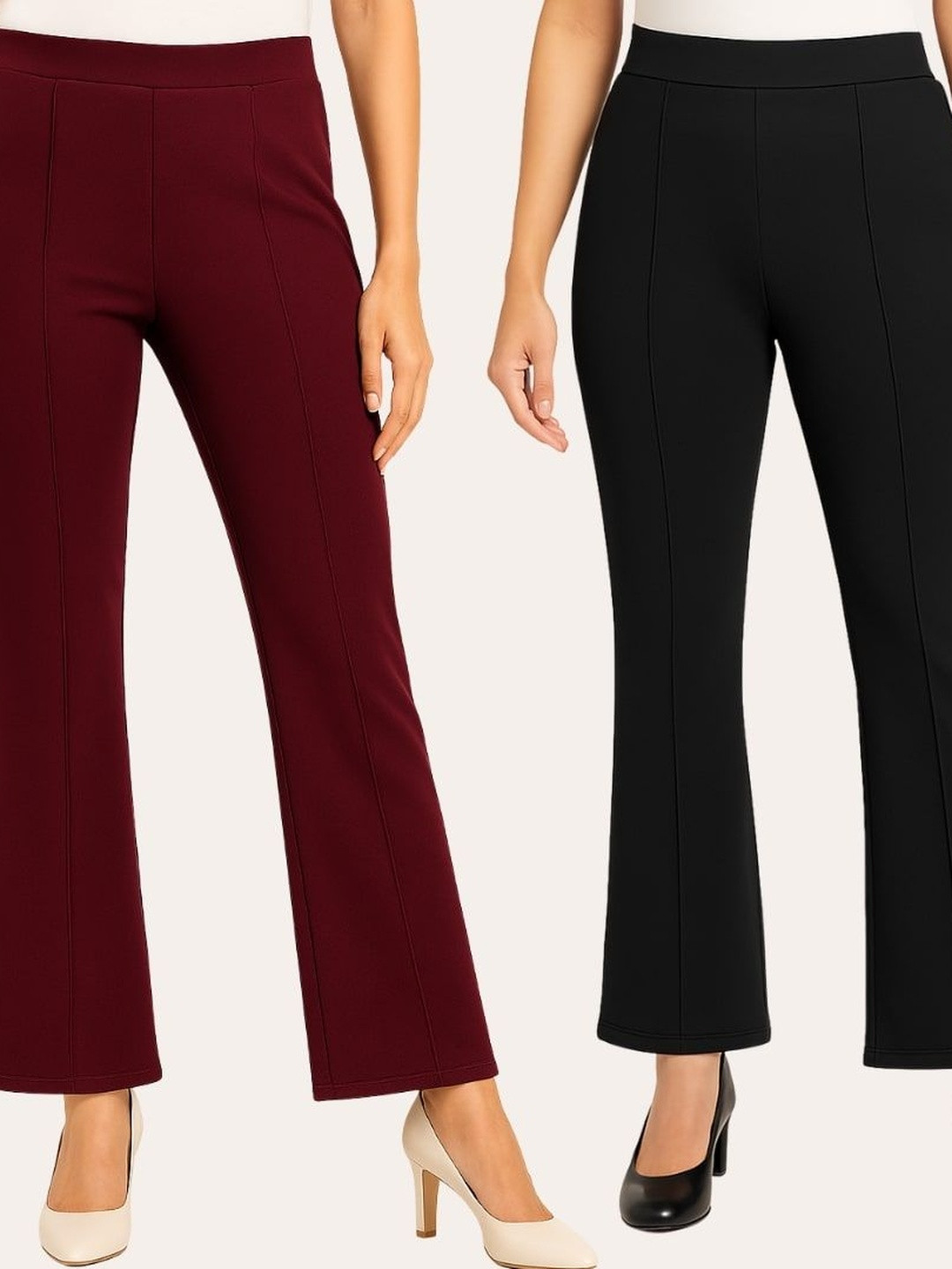 CHROME & CORAL Women Slim Fit High-Rise Pleated Trousers
