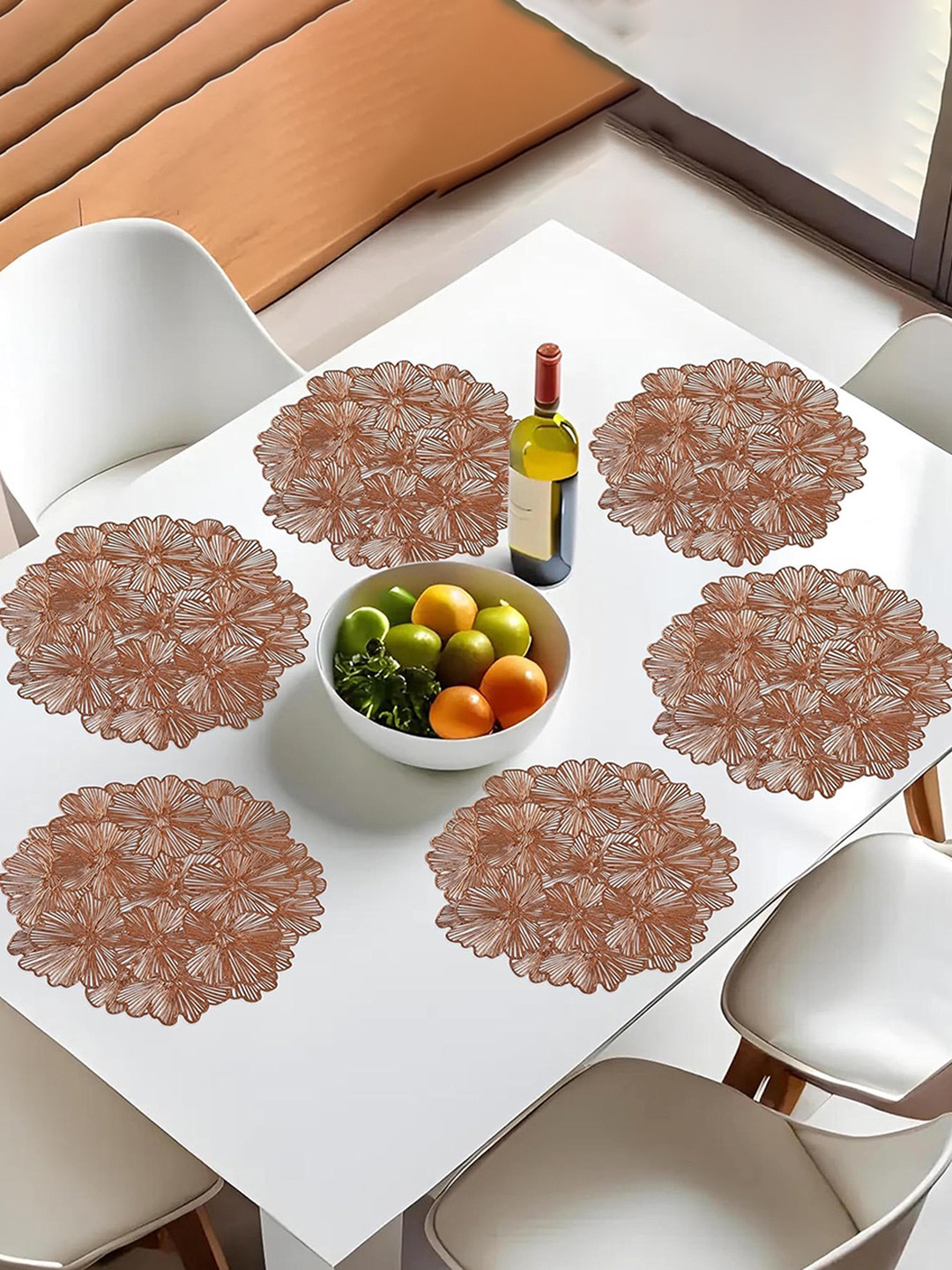 Kuber Industries Brown 6 Pieces Leather Round Table Placemats