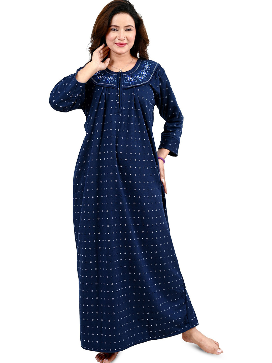 MIAVII CREATION Women MIAVII Printed Thread Work Maxi Nightdress
