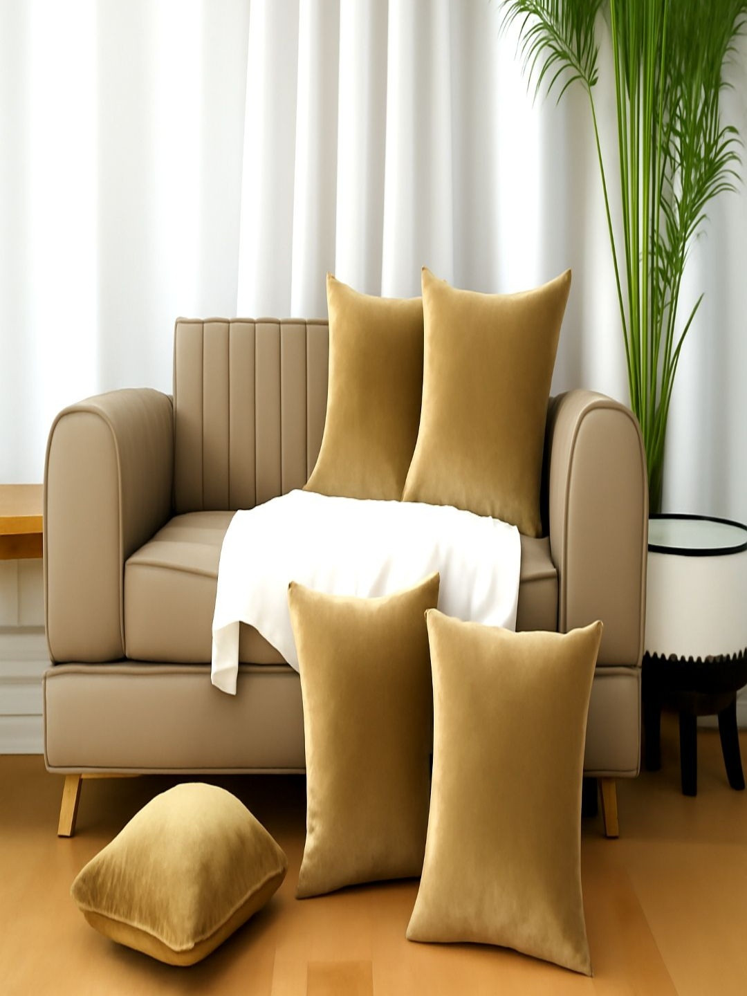 INDHOME LIFE 5 Pieces Camel Brown Velvet Square Cushion Covers