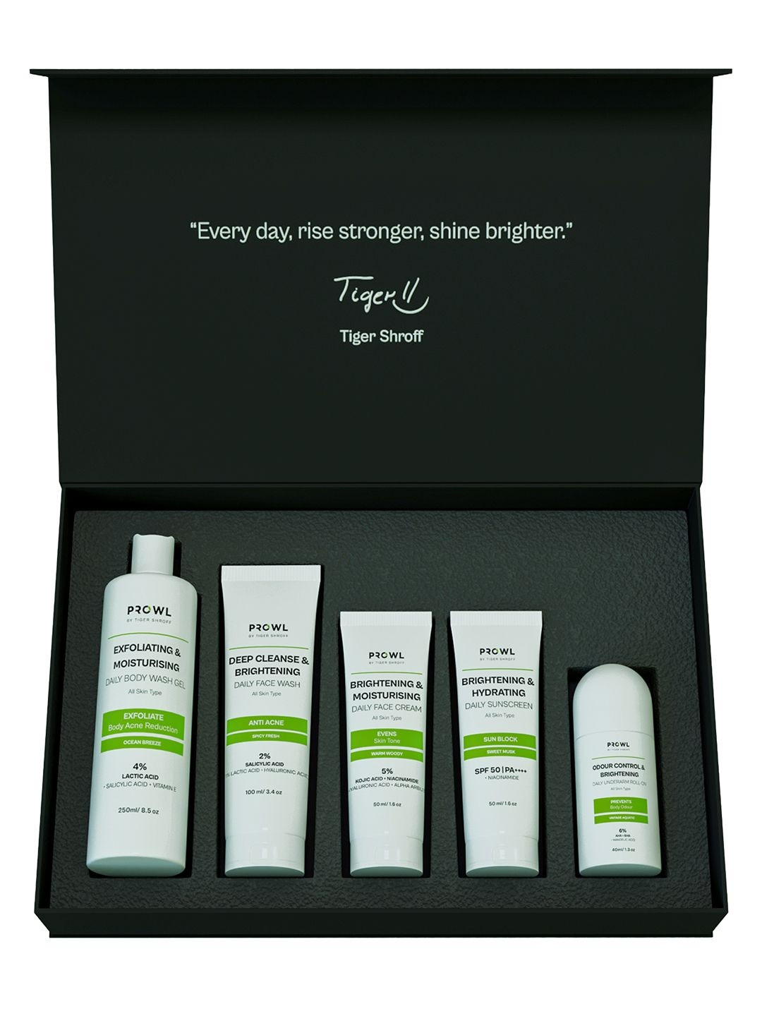 PROWL by Tiger Shroff Set Of 5 Face Wash & Face Cream & Sunscreen & Body Wash & Roll On