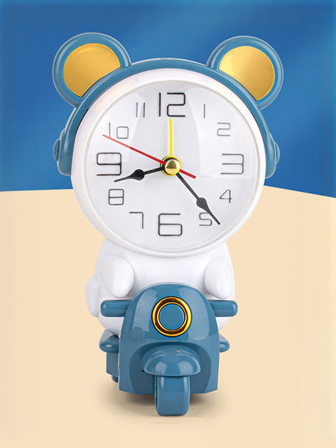 Flenzy Blue & White  Analogue Doremon Shaped Round Alarm Clock