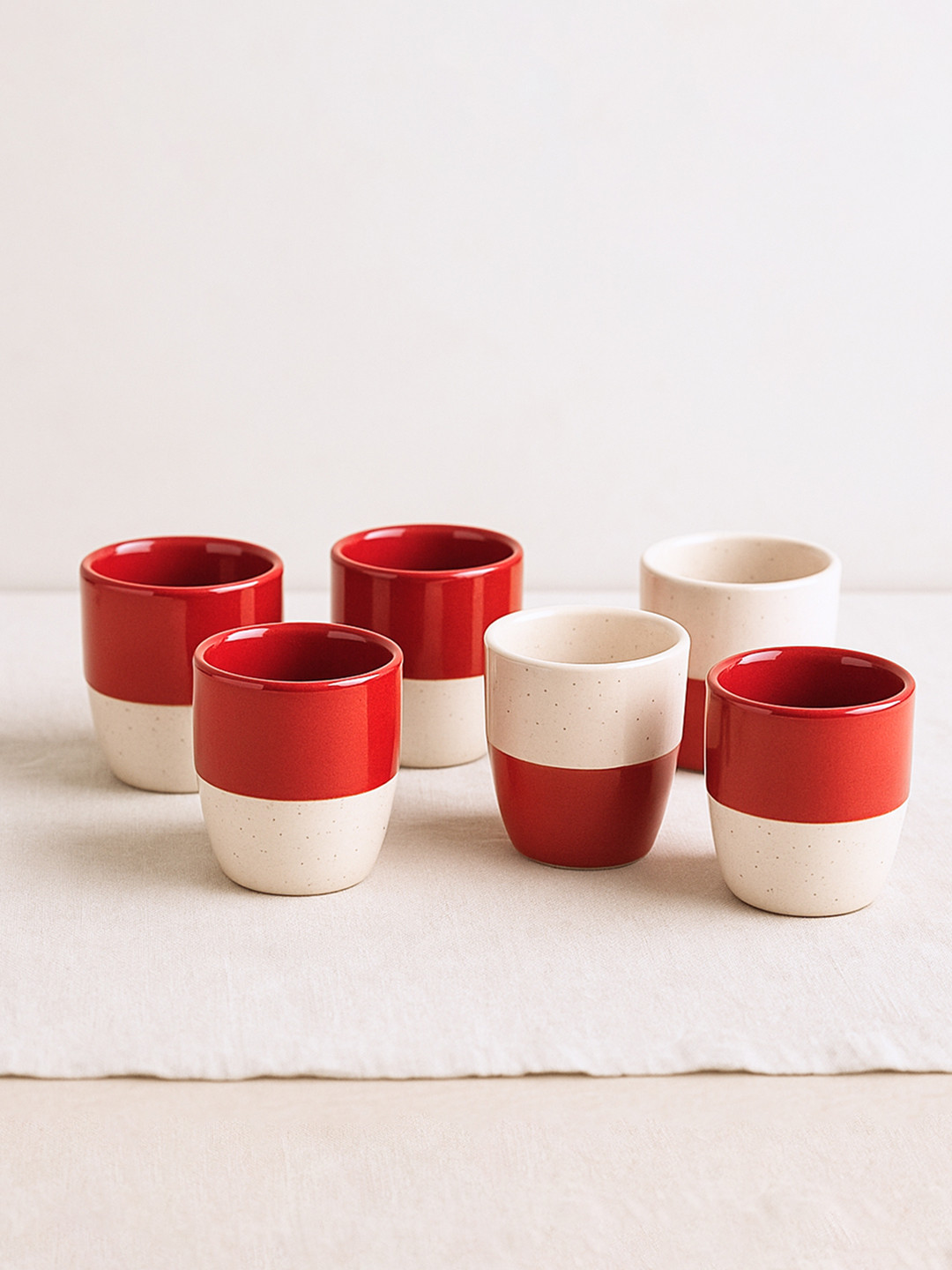 BlackCarrot Focus White Colourblocked Stoneware Microwave Safe 6 Piece Kulladhs-150ml