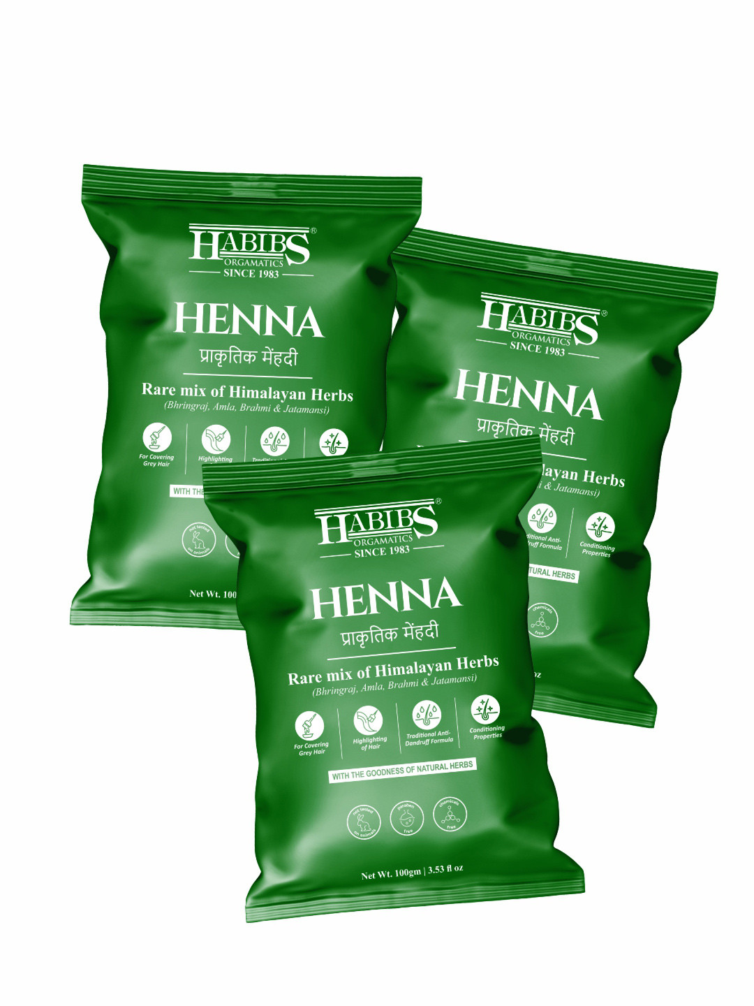 HABIBS Set of 3 Henna Hair Color with Amla & Bhringraj - 100 g each