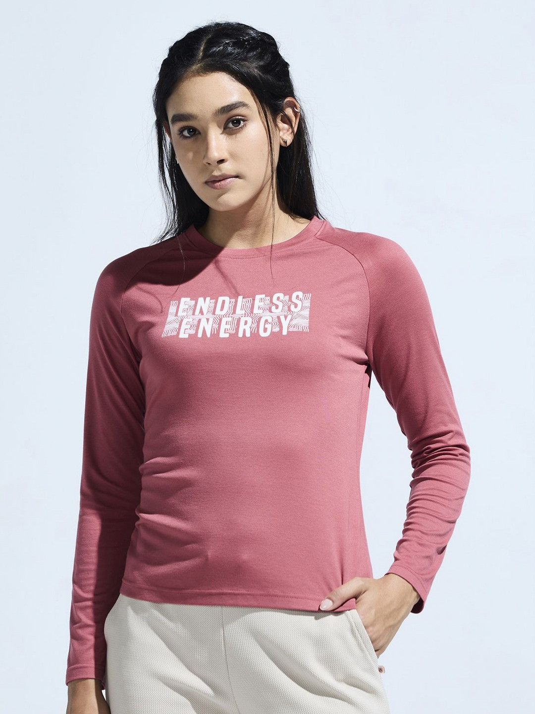 DOMIN8 Women Stretchable Raglan Full Sleeve Graphic Print T-shirt