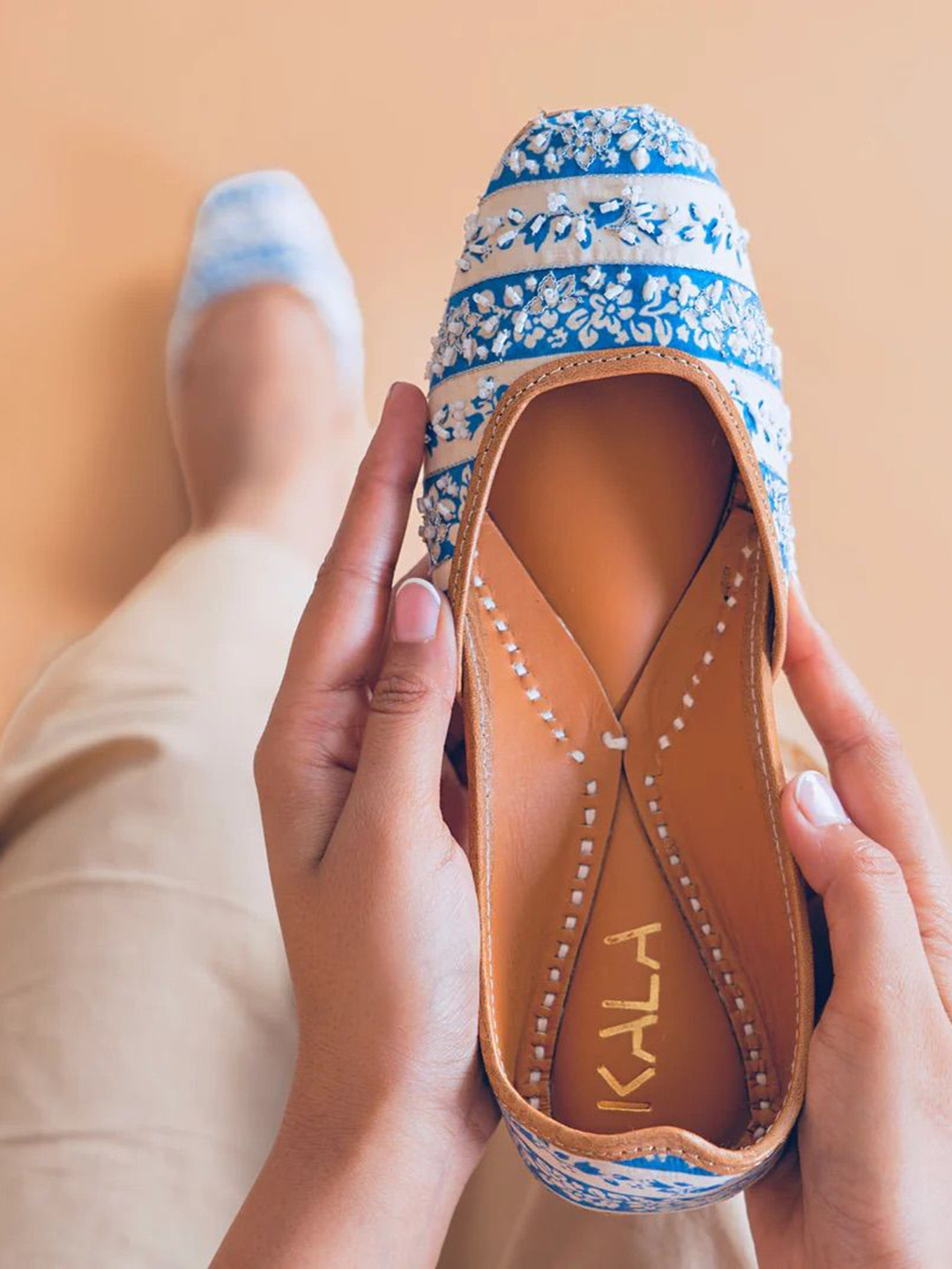 Kala India Blue Bliss Women Printed Round Toe Slip On Mojaris Flats