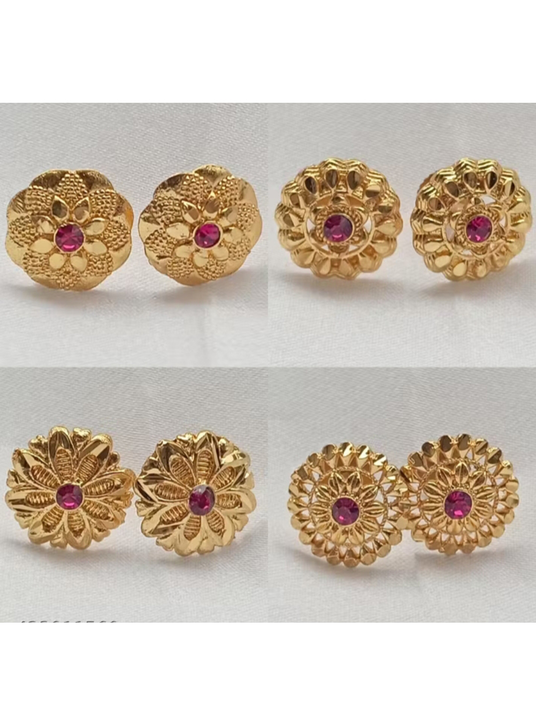 Grishma Set Of 4 Gold-Plated Artificial Stones Studded Floral Shaped Studs