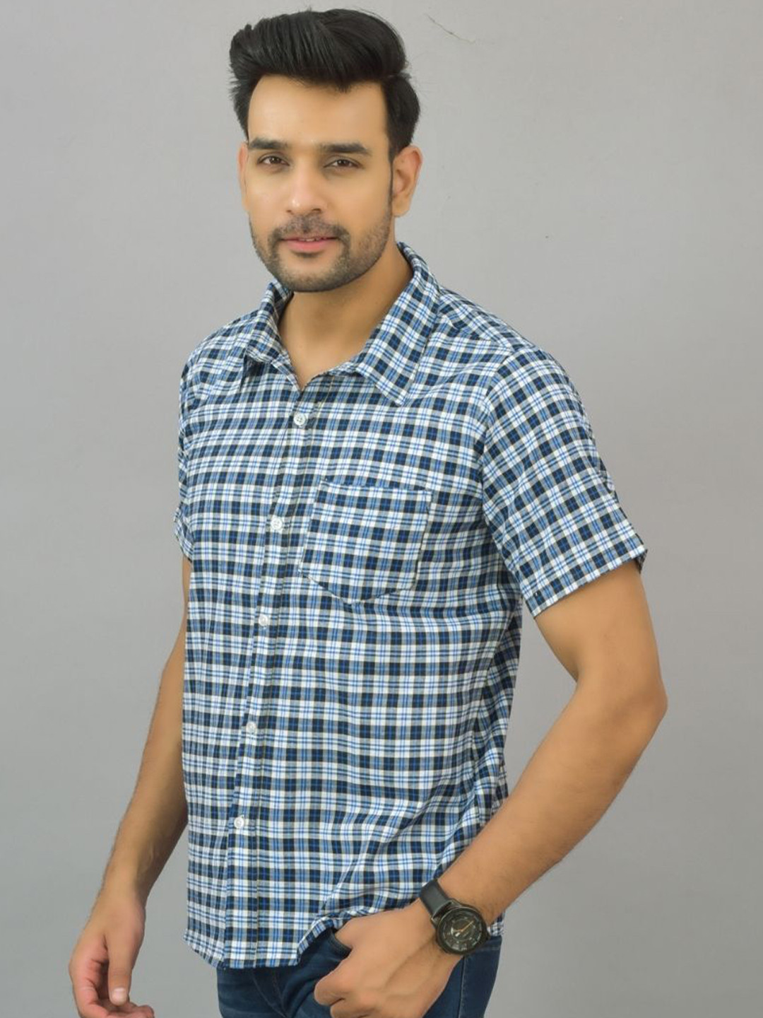 ETC X D To Life Style Men Comfort Fit Checked Spread Collar Cotton Casual Shirt