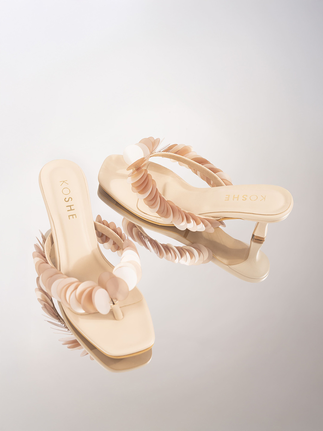 KOSHE BY SURABHI Glow Women Western Embellished Kitten Heels Sandals