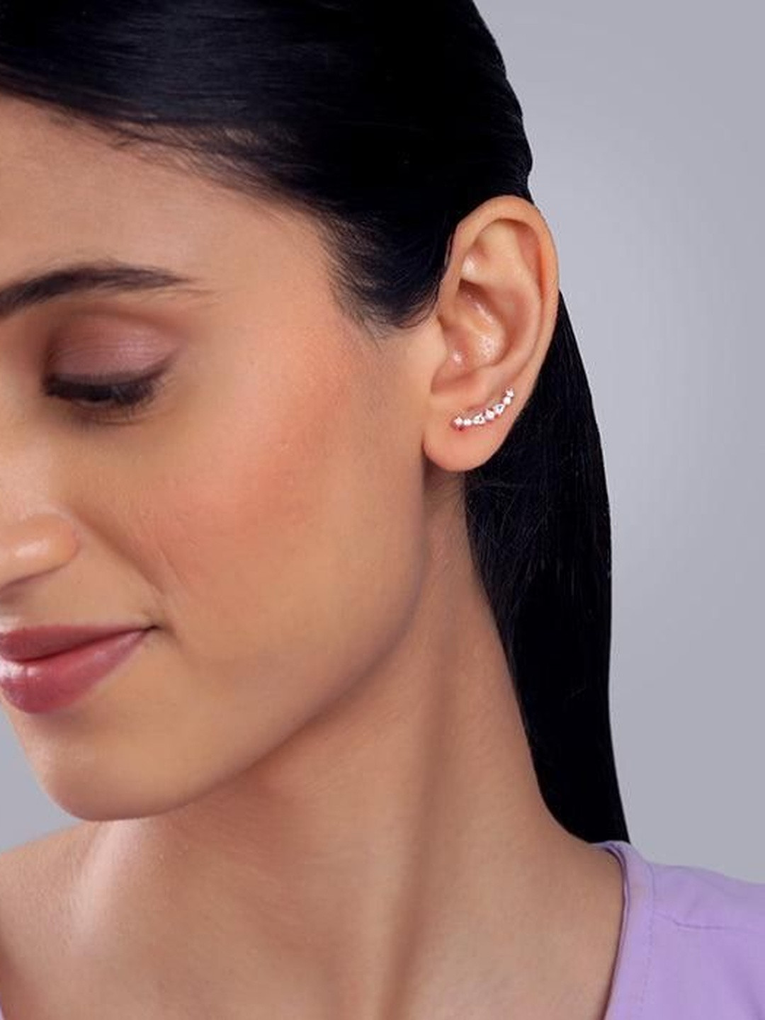 GIVA 925 Silver Rose Gold-Plated Zircon Studded  Ivy Whisper Ear Piercing