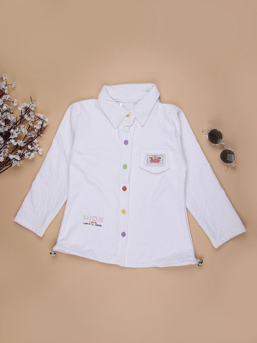 V-Mart Girls Printed Shirt Collar Cotton Top