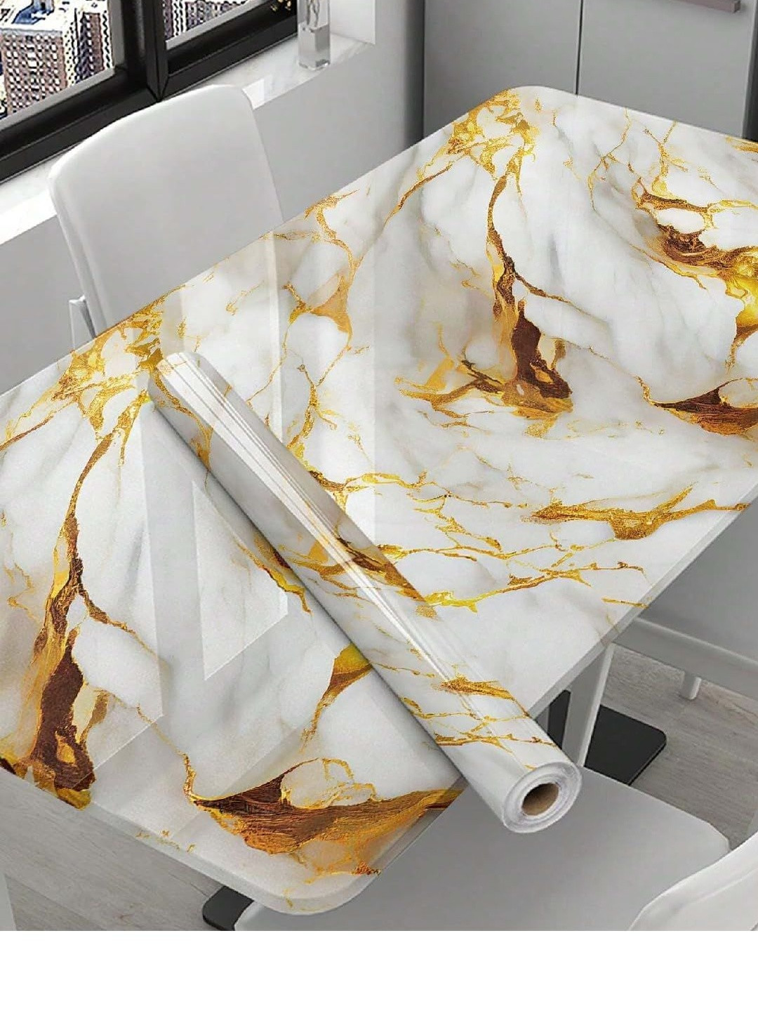 SARVARI White & Gold-Toned Printed Self Adhesive Wall Sticker