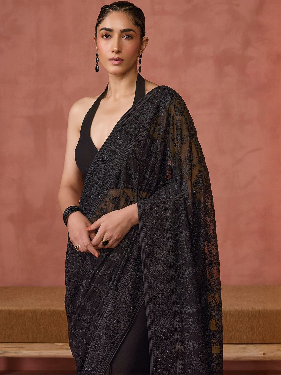 Soch Embellished Embroidered Stone Work Pure Georgette Saree