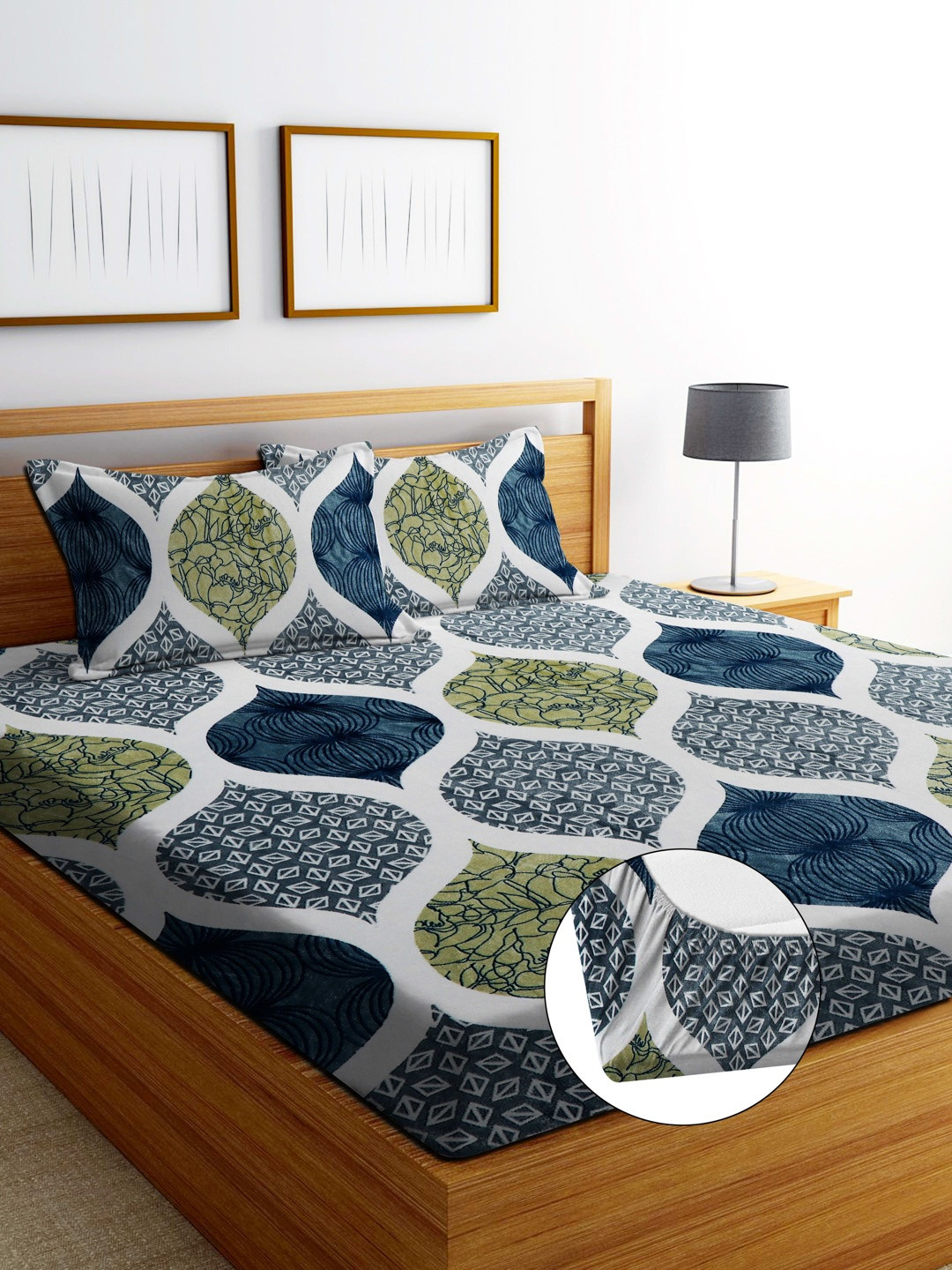 SHOMES White Cotton 220 TC Fitted King Bedsheets With 2 Pillow Covers