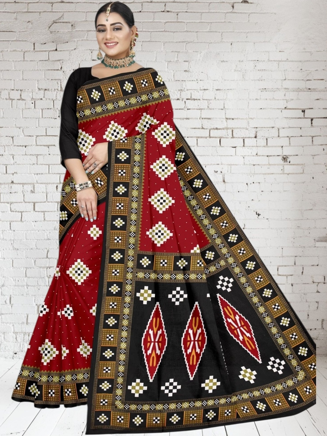 ETHNIC ODISHA HANDLOOM Ethnic Motifs Print Pure Cotton Sambalpuri Saree with Blouse Piece