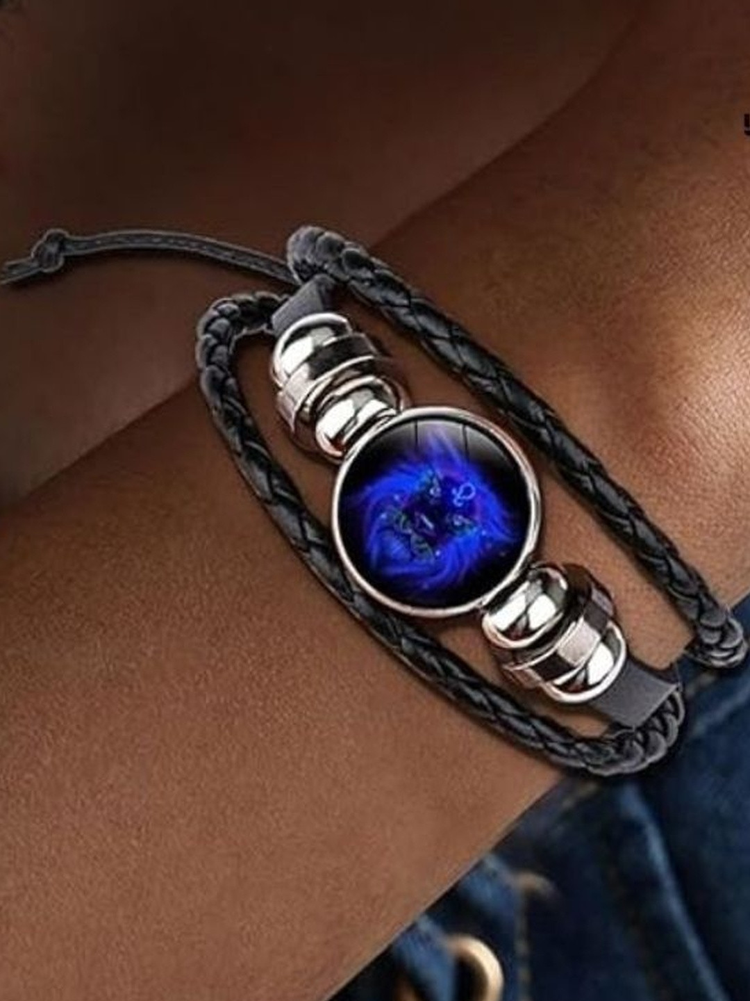 Ringzinnie Unisex Artificial Stones and Beads Leather Bangle-Style Bracelet