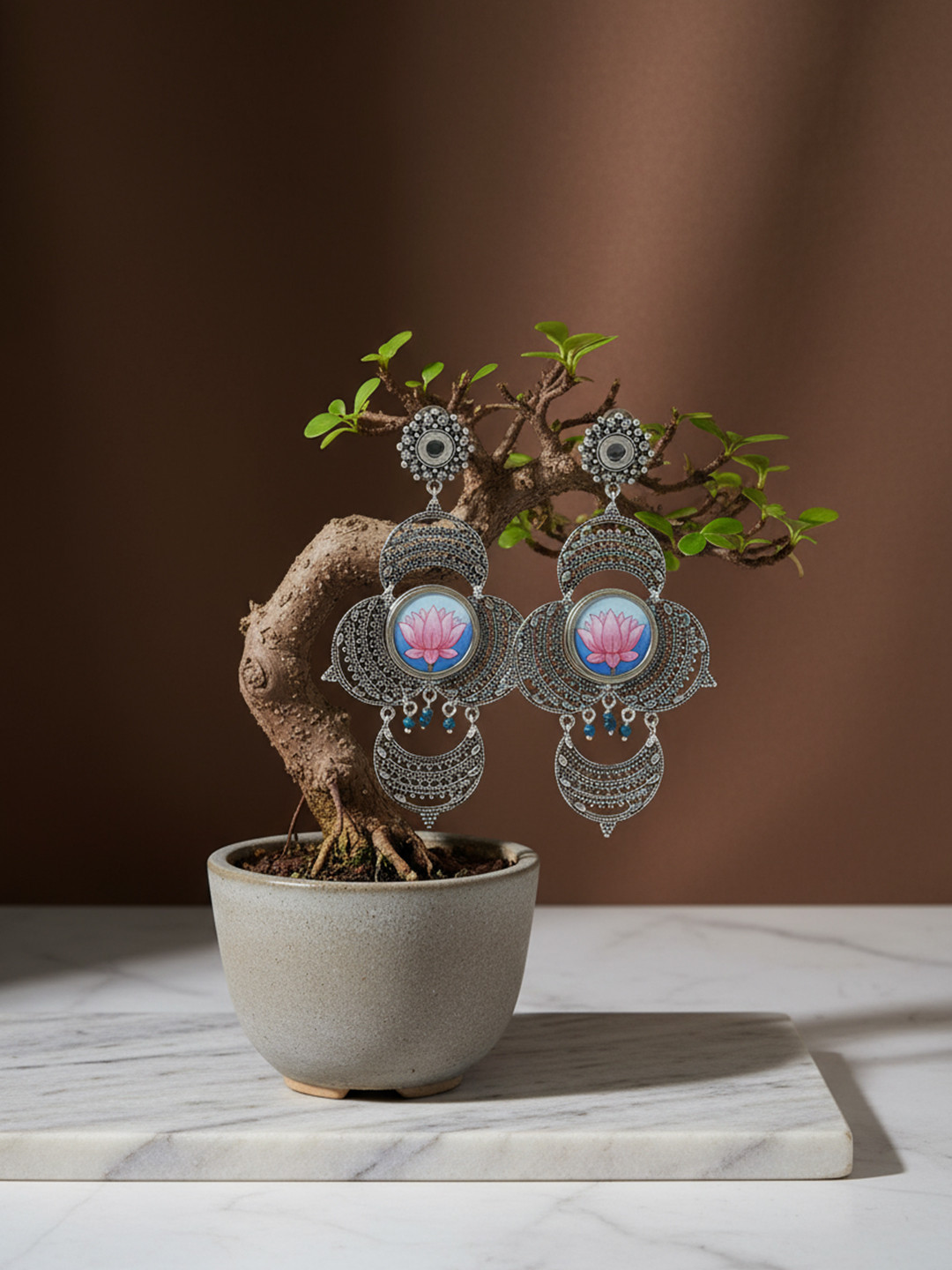 FIROZA Blue Crescent Shaped Drop Earrings